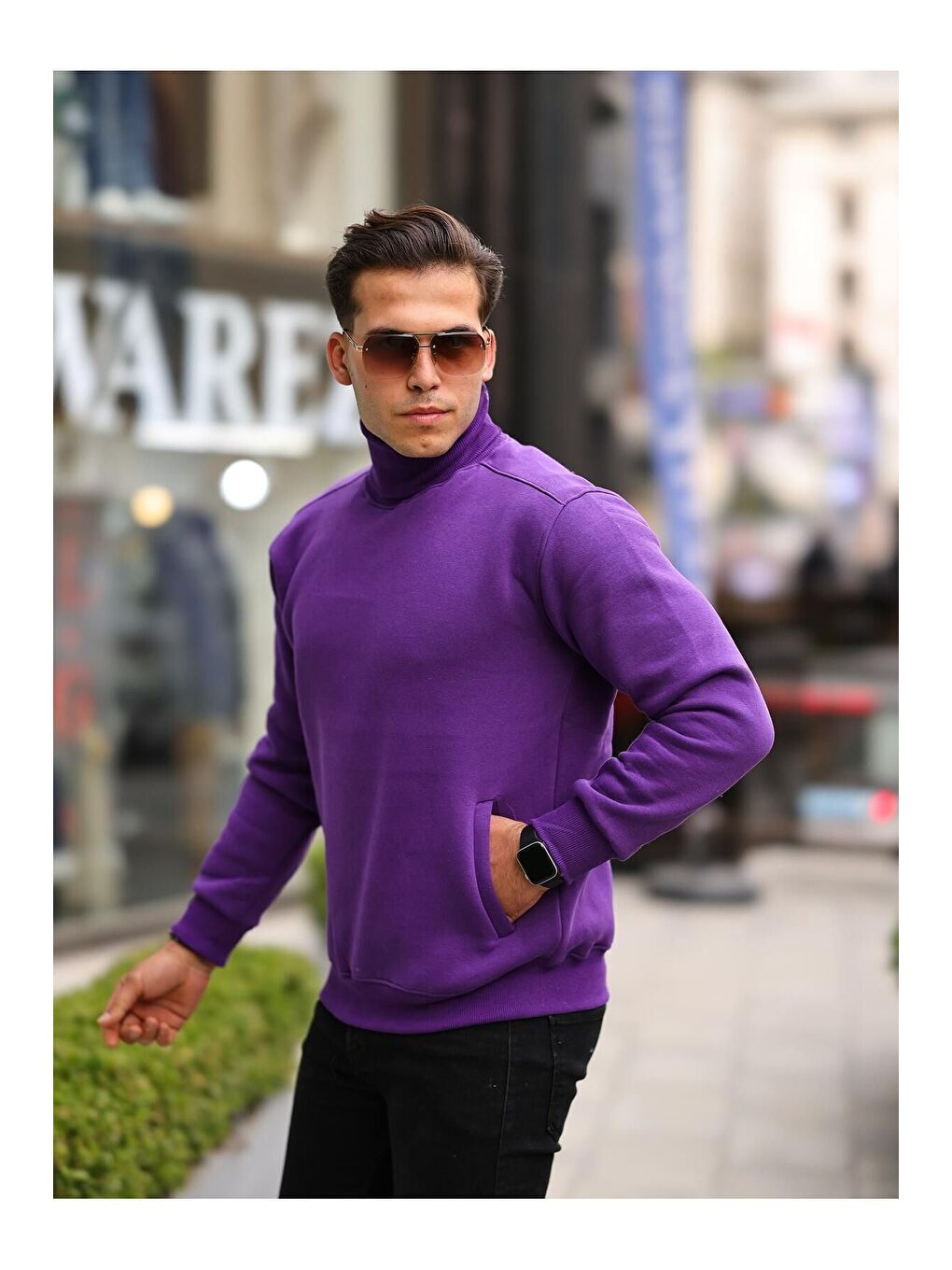 Mor Boğazlı Cepli Üç iplik sweat-3