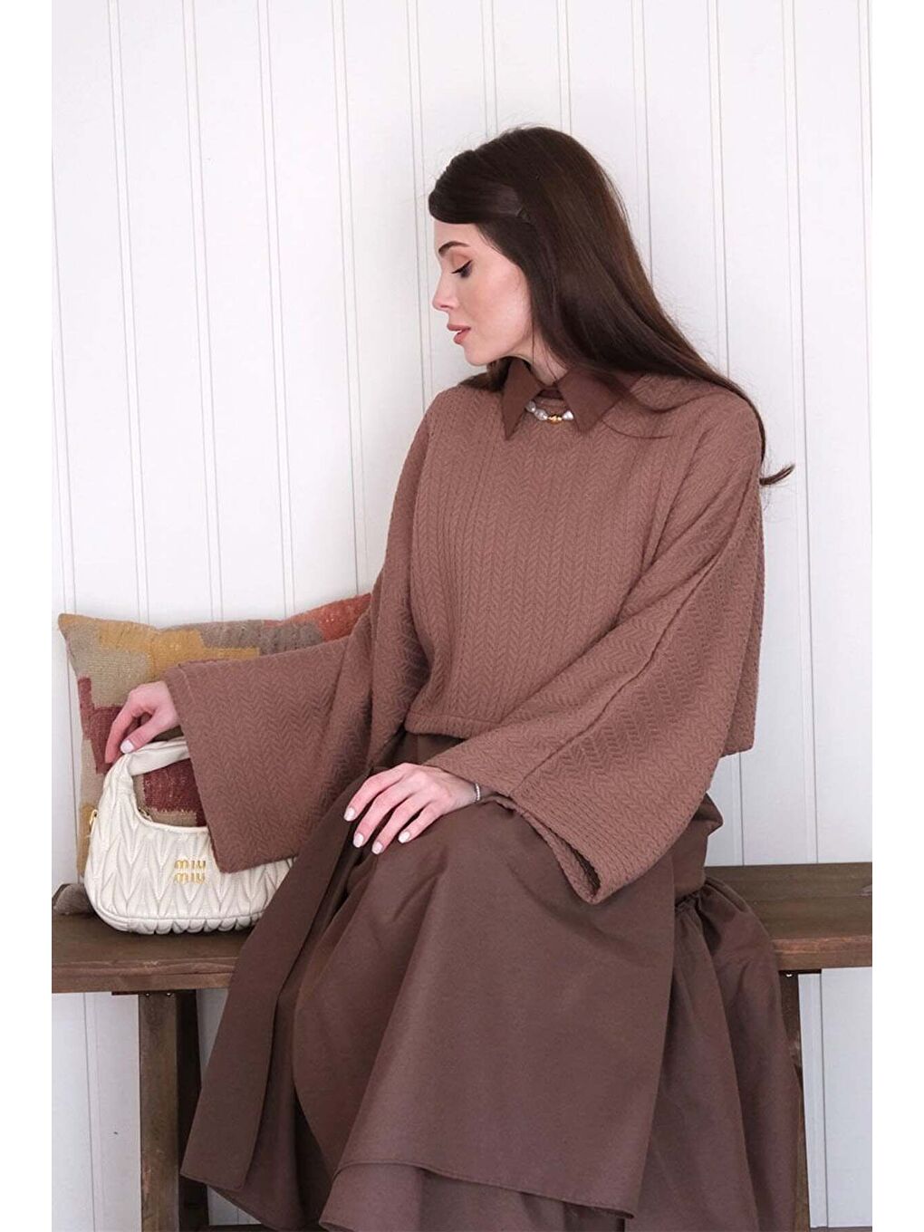 Kahverengi Çikolata Yarasa Kol Triko Crop-1