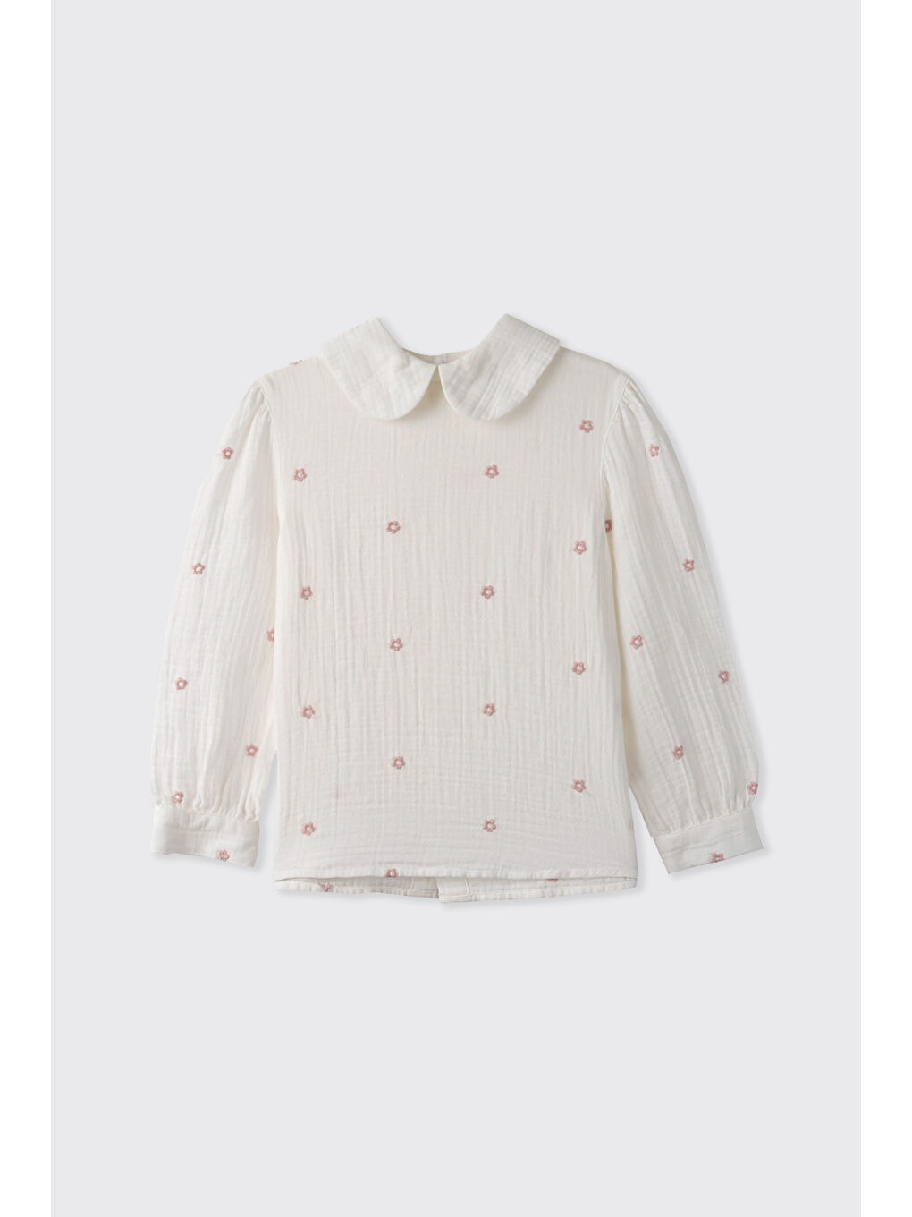 Kız Çocuk Çiçek Desenli Müslin Beyaz Bluz