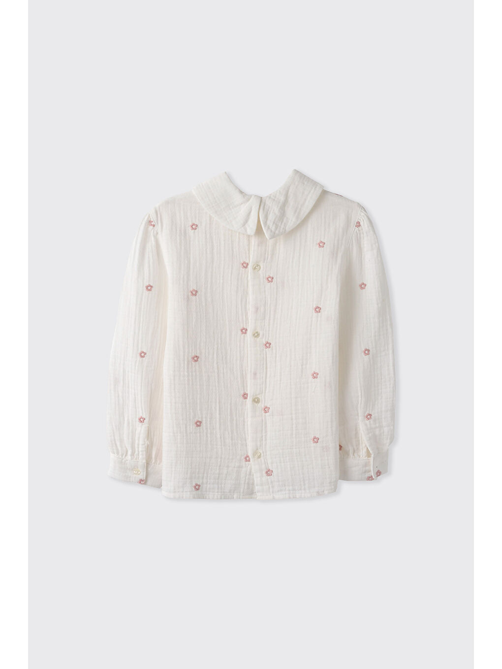 Kız Çocuk Çiçek Desenli Müslin Beyaz Bluz-1