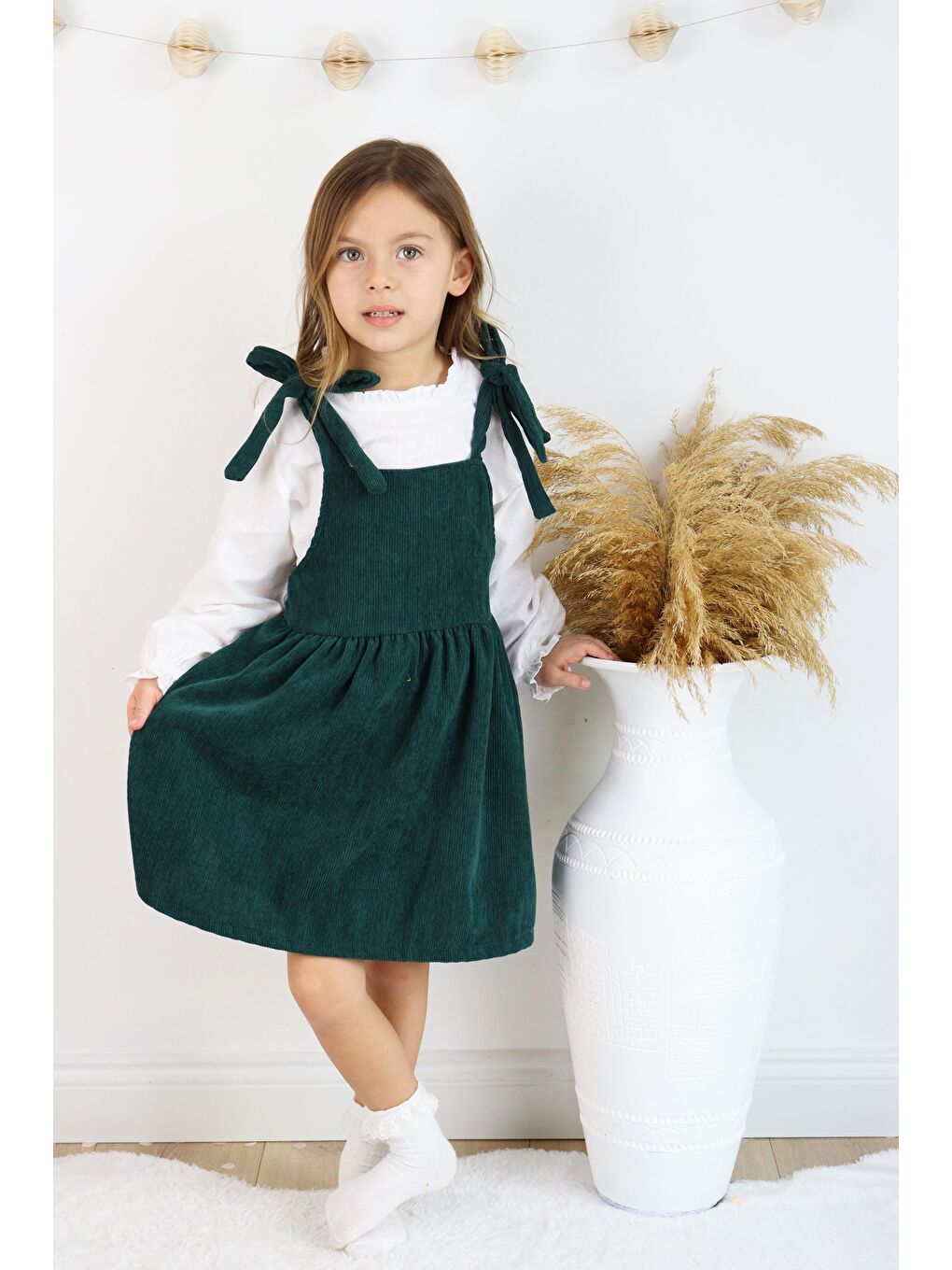 Yeşil Fitilli Kadife Elbise İkili Takım-3