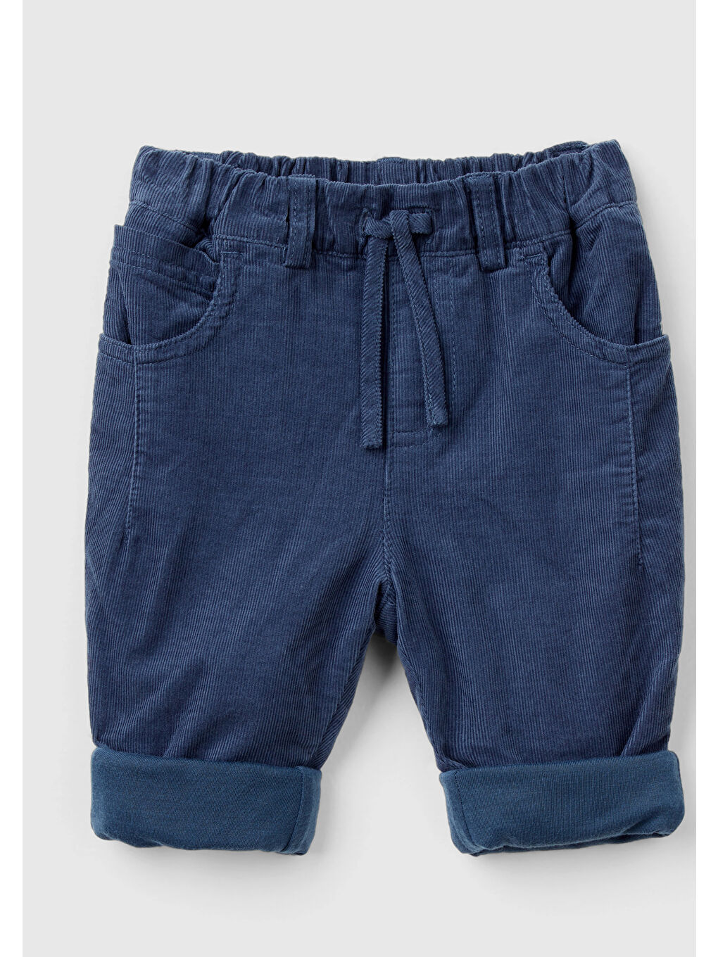 Bebek Lacivert Beli Elastik Büzgü İpli Kıvrık Paça Pantolon