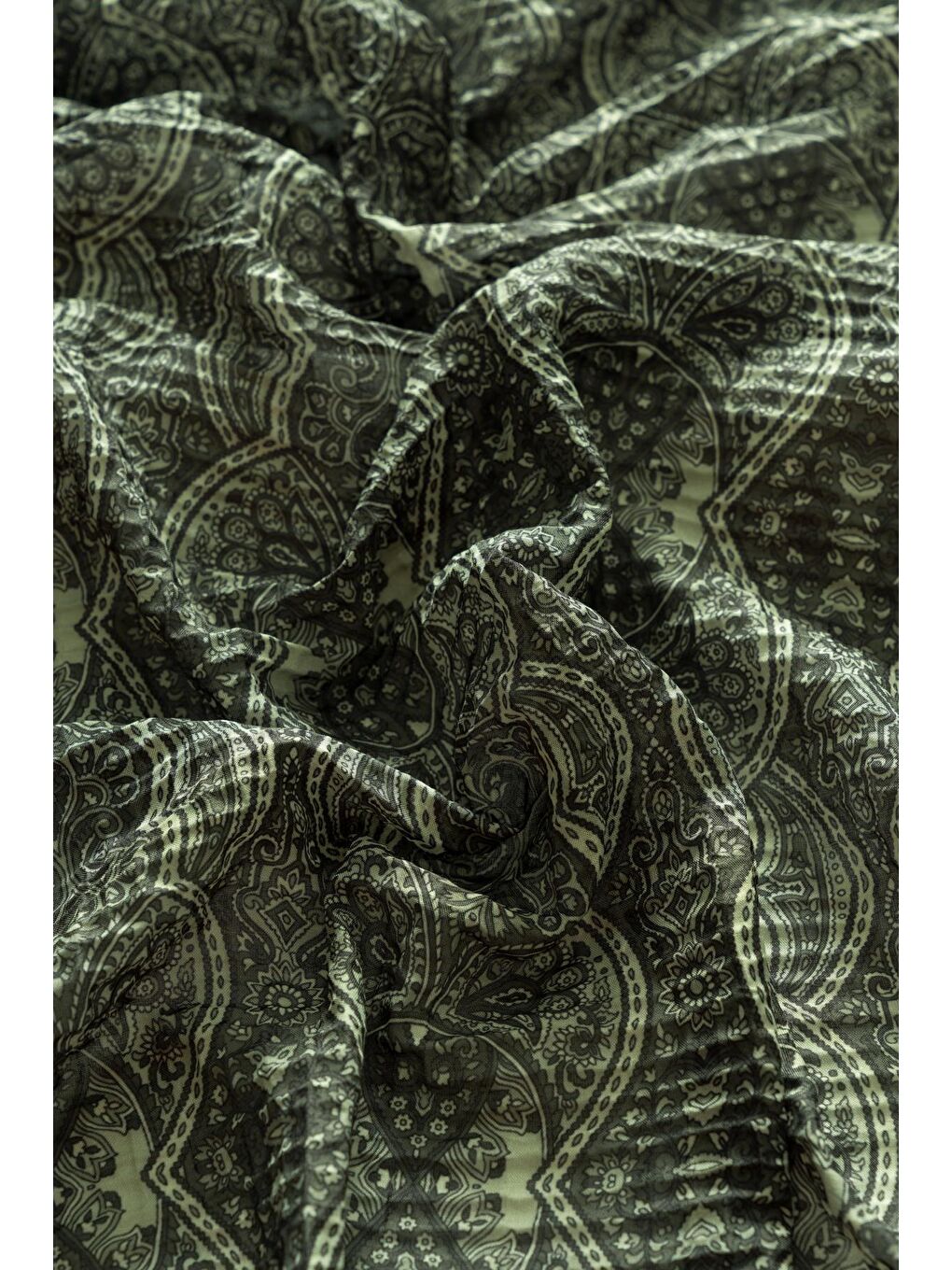 Haki Kadın Petra Müslin Etnik Şal-3