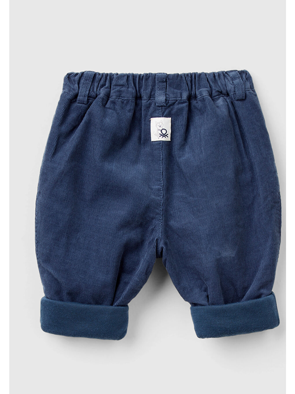 Bebek Lacivert Beli Elastik Büzgü İpli Kıvrık Paça Pantolon-1