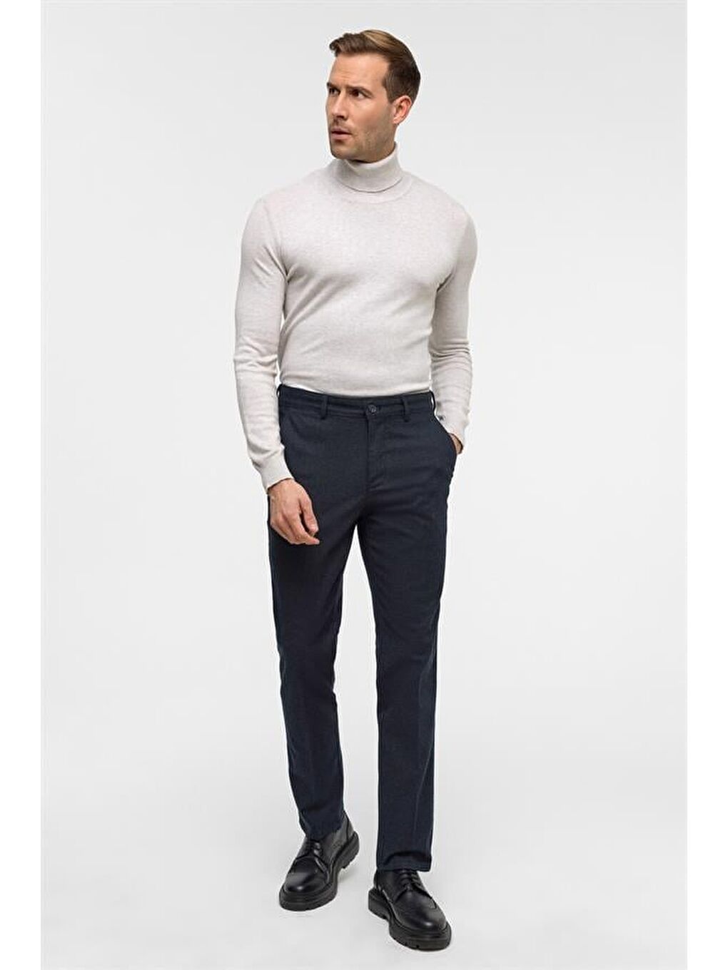 Lacivert Regular Armürlü Pantolon-1