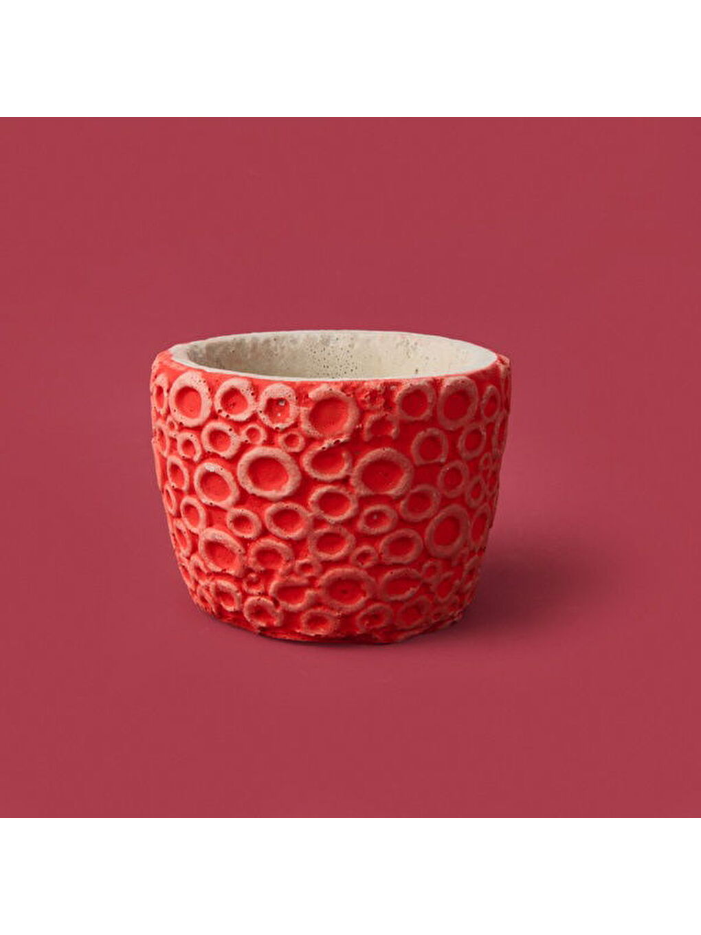 Halka Desenli Beton Saksı - Turuncu - 7x9 cm