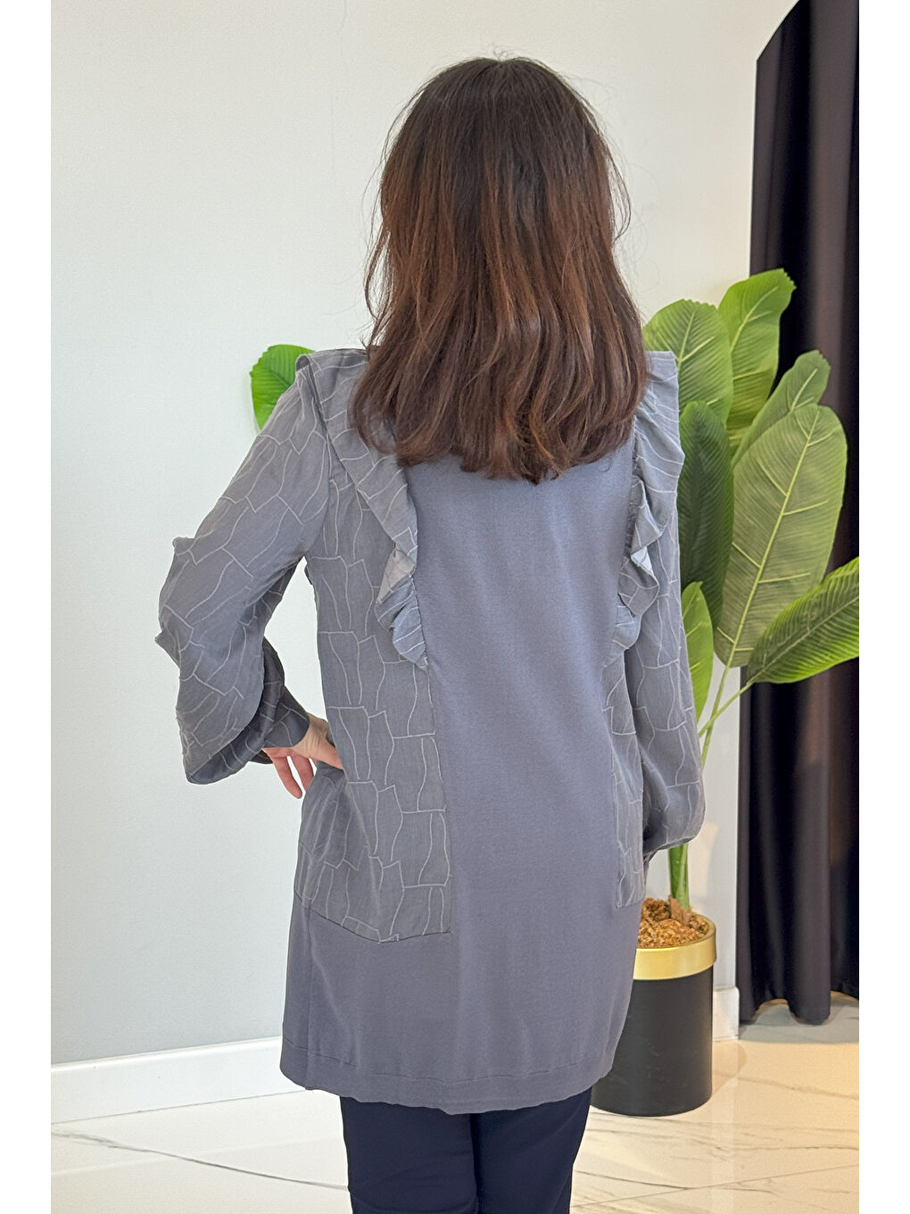 Fırfır Detay Önü Düğmeli Hırka 6051 Antrasit-3