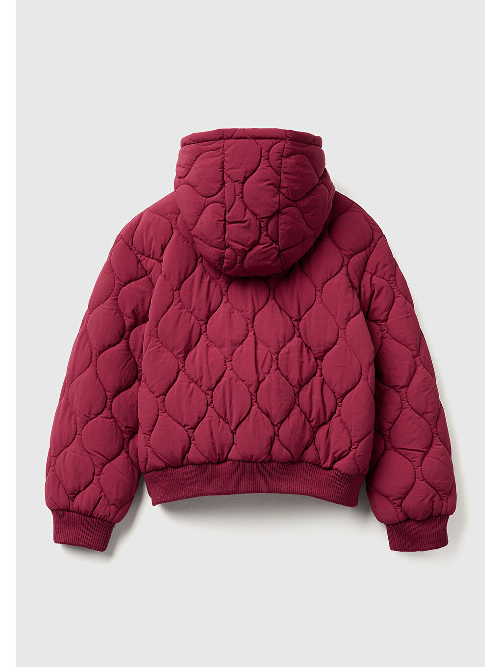Kız Çocuk Bordo Logo İşlemeli Kapitone Fermuarlı Nervürlü Kapüşonlu Ceket-1