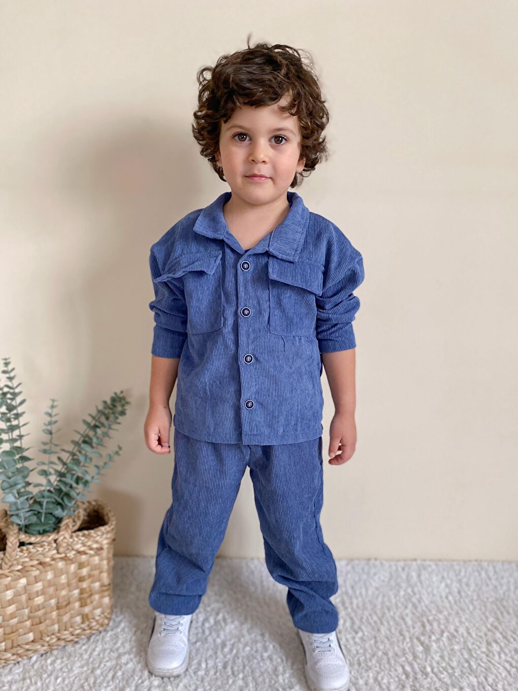 İndigo Fitilli Unisex İkili Ceketli Takım