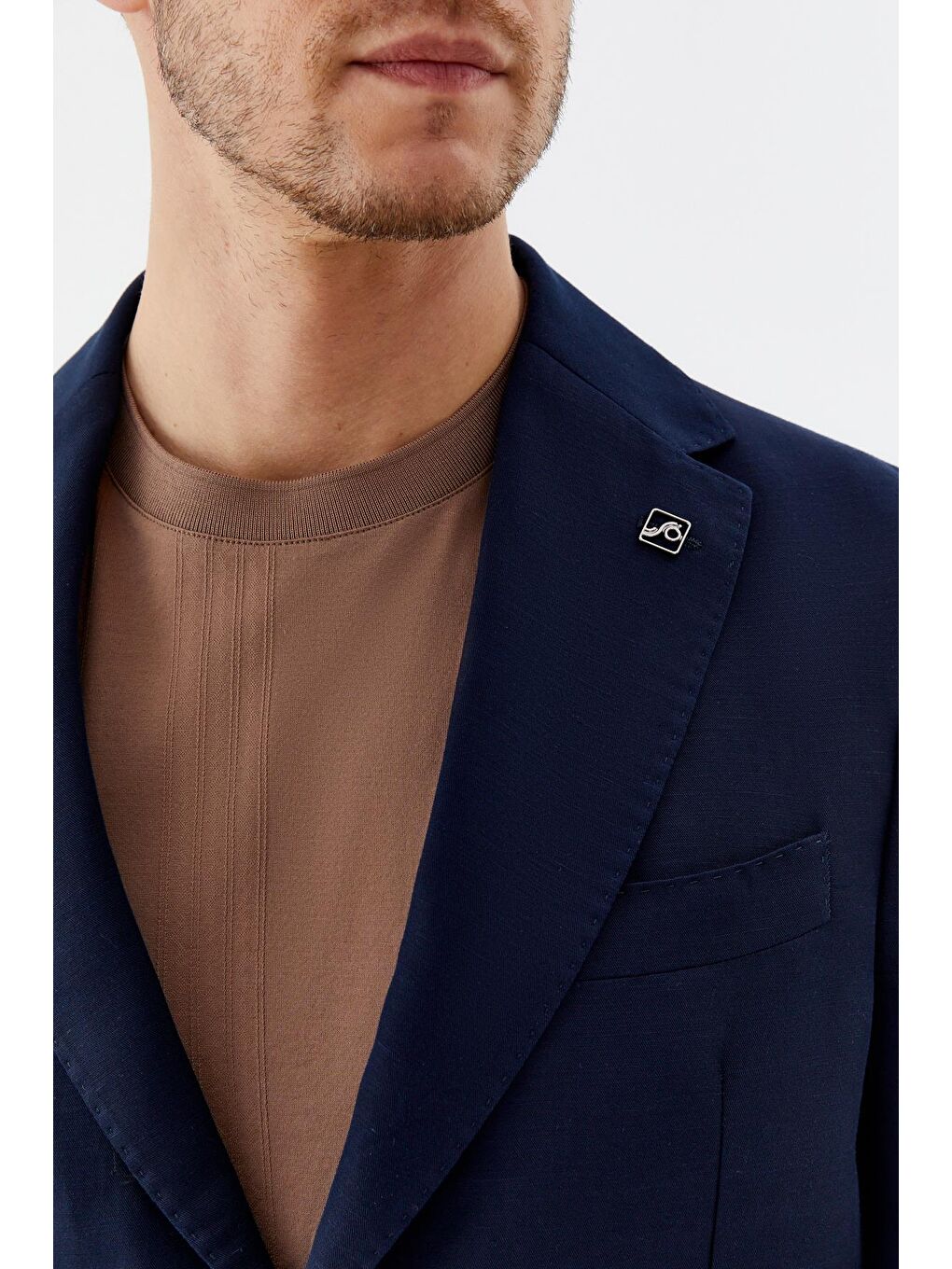 Erkek Lacivert Regular Fit Mono Yaka Keten Karışımlı Takım Elbise-3