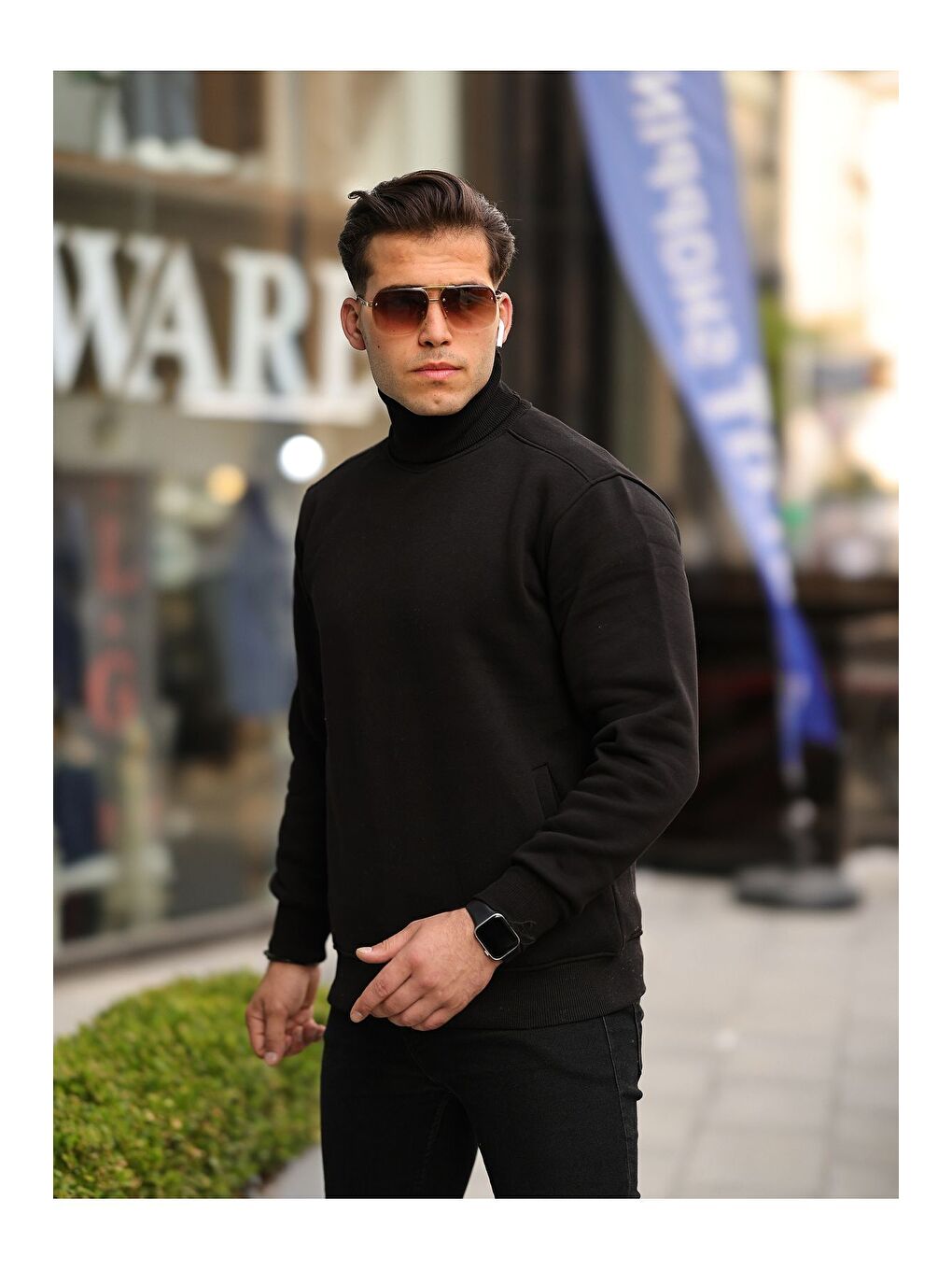 Siyah Boğazlı Cepli Üç iplik sweat-2