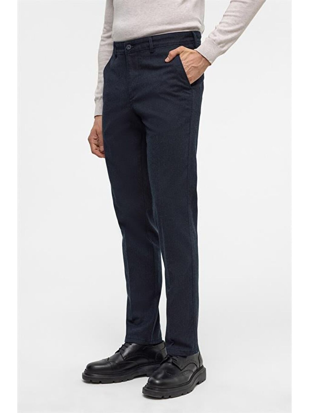 Lacivert Regular Armürlü Pantolon-3