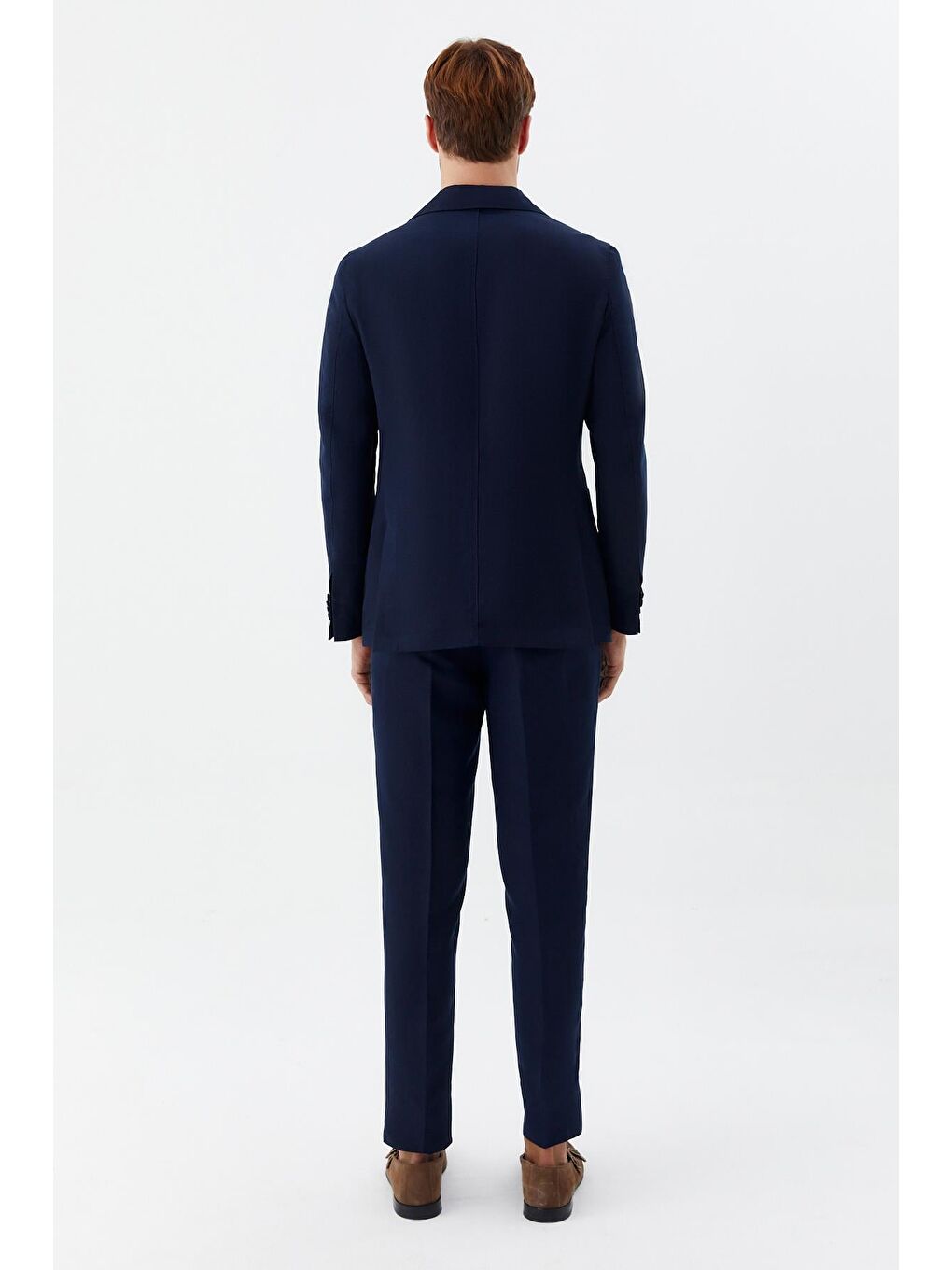 Erkek Lacivert Regular Fit Mono Yaka Keten Karışımlı Takım Elbise-4
