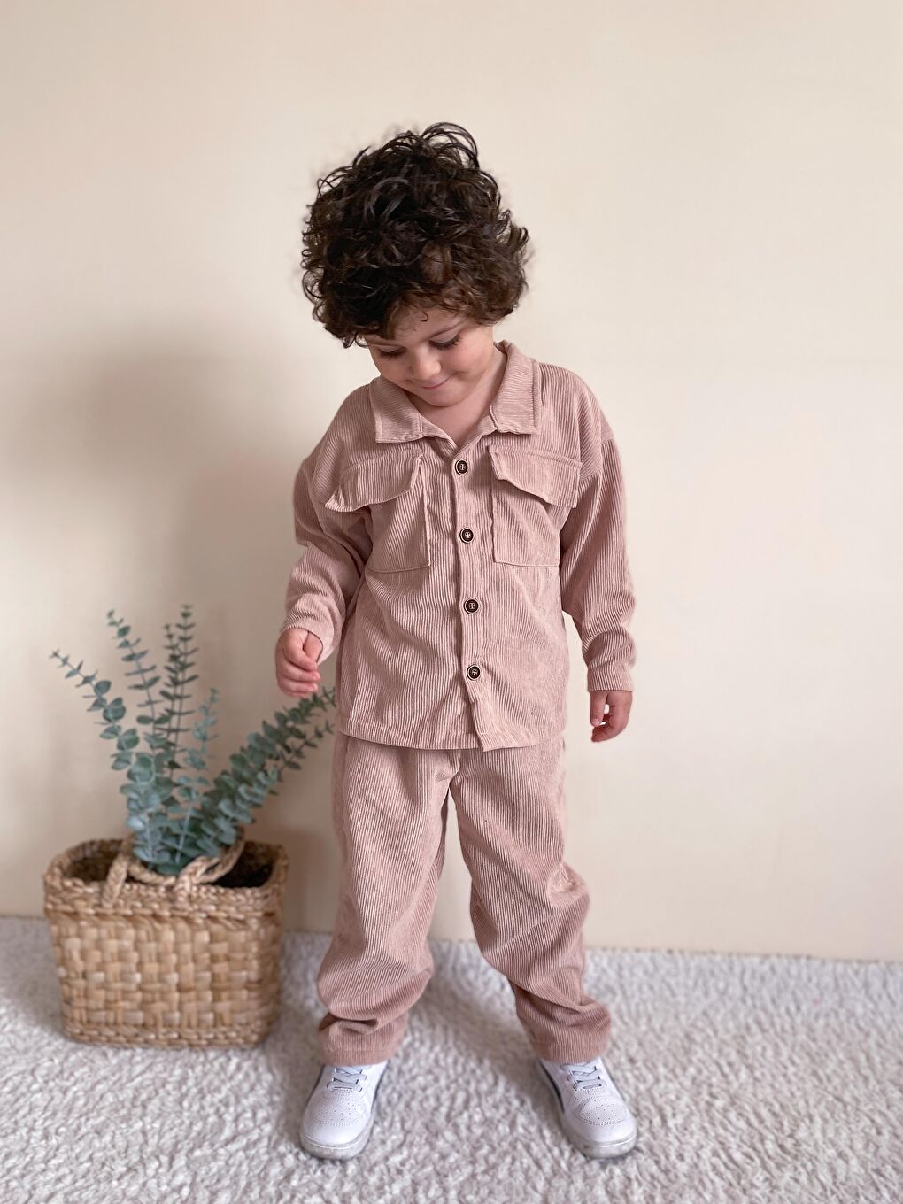 Bej Fitilli Unisex İkili Ceketli Takım