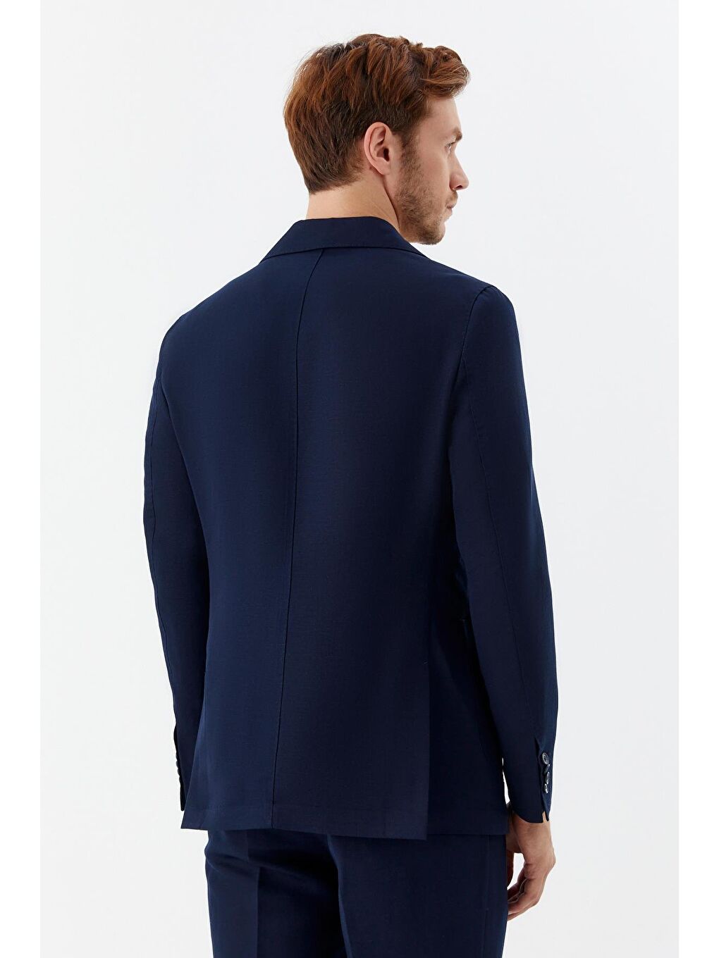 Erkek Lacivert Regular Fit Mono Yaka Keten Karışımlı Takım Elbise-5