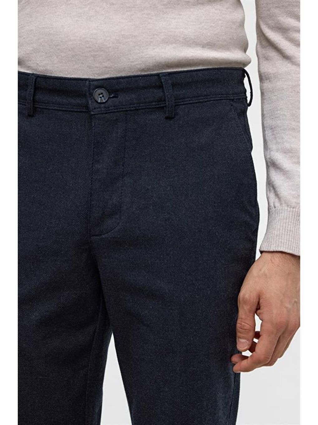 Lacivert Regular Armürlü Pantolon-4