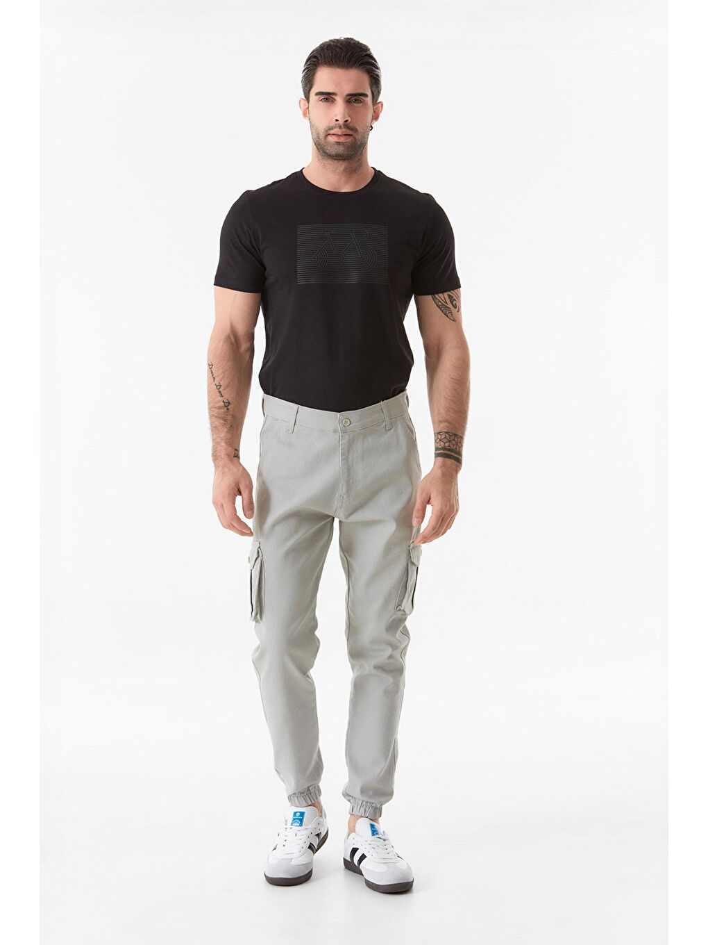 Bej Paçası Lastikli Kargo Cepli Pantolon-1