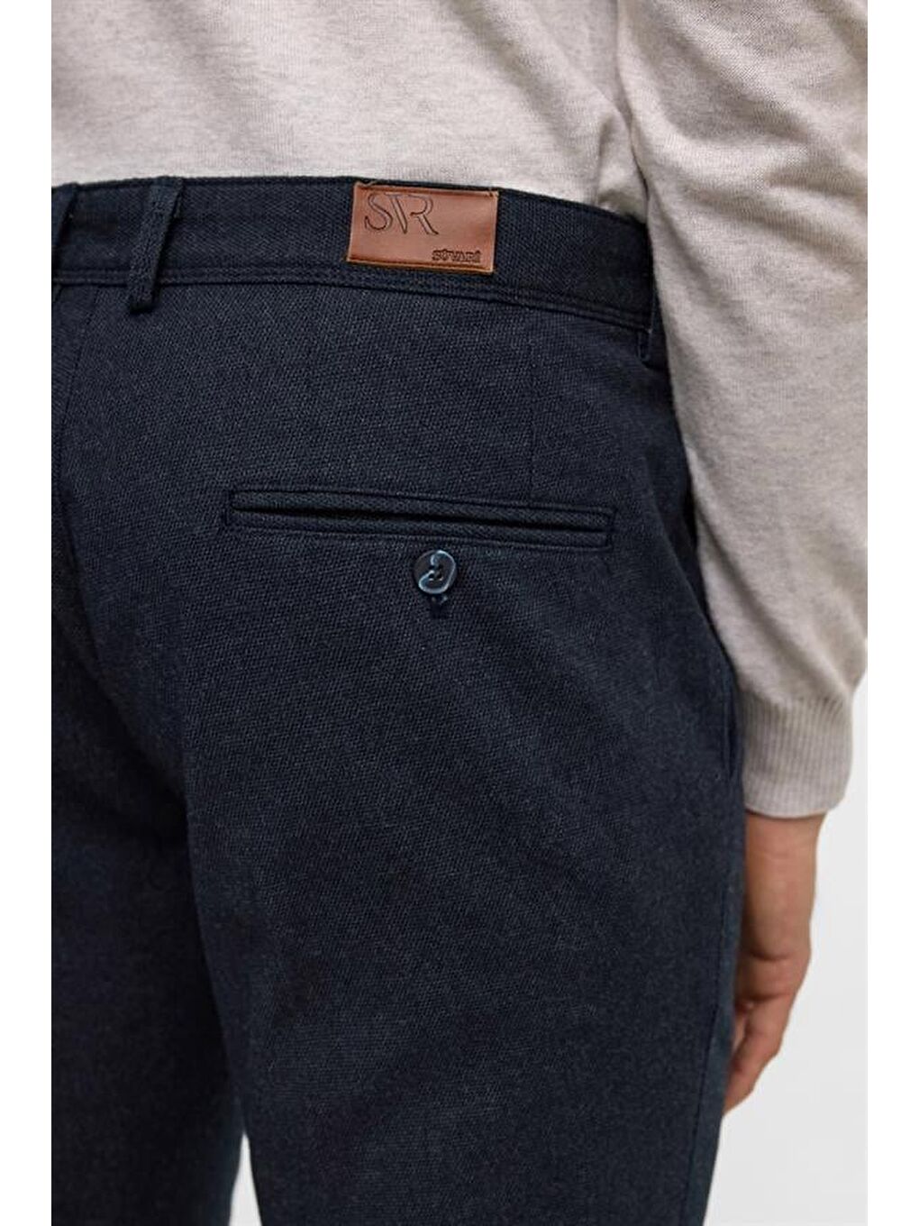 Lacivert Regular Armürlü Pantolon-5