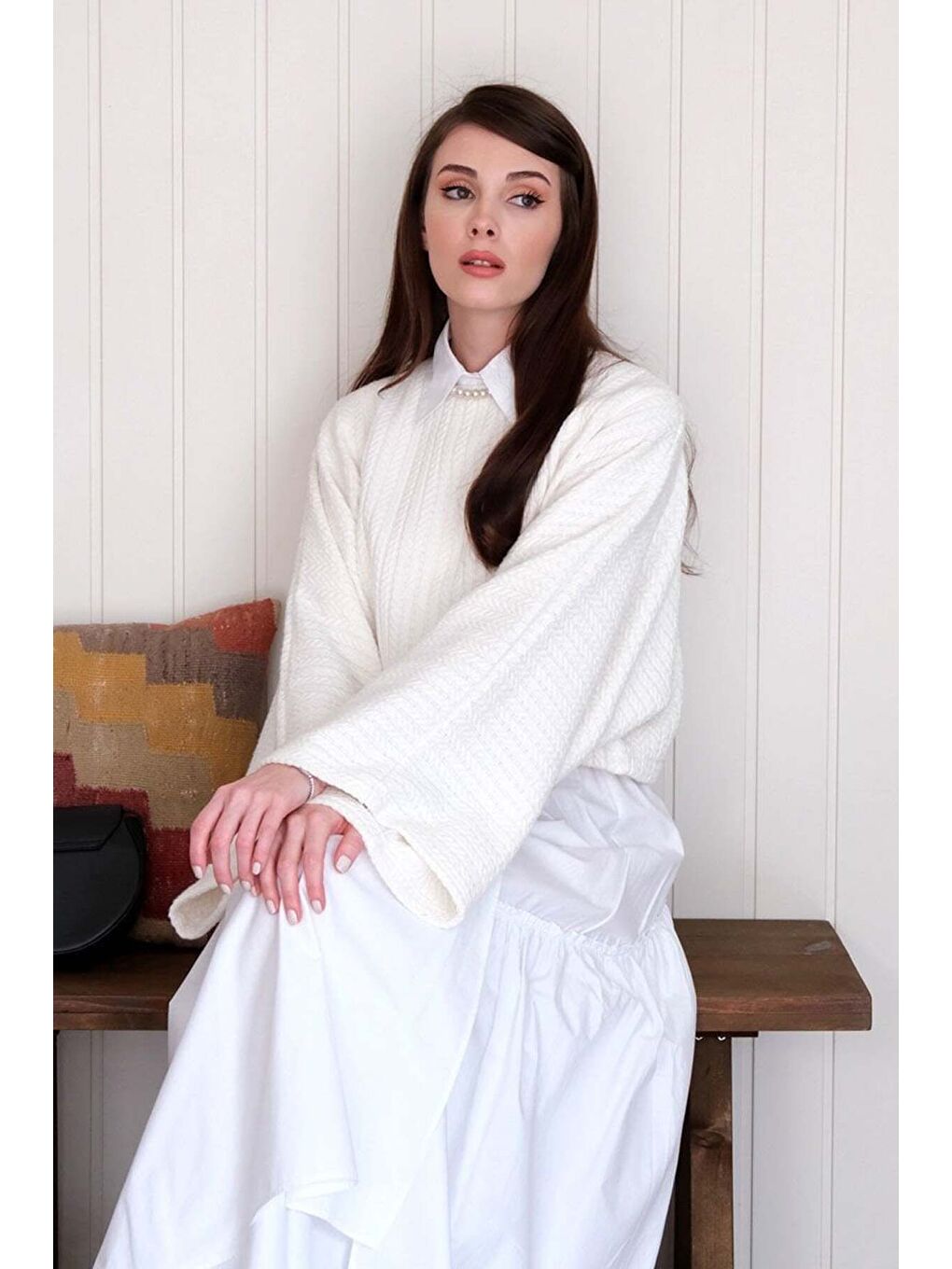 Ekru Yarasa Kol Triko Crop-4