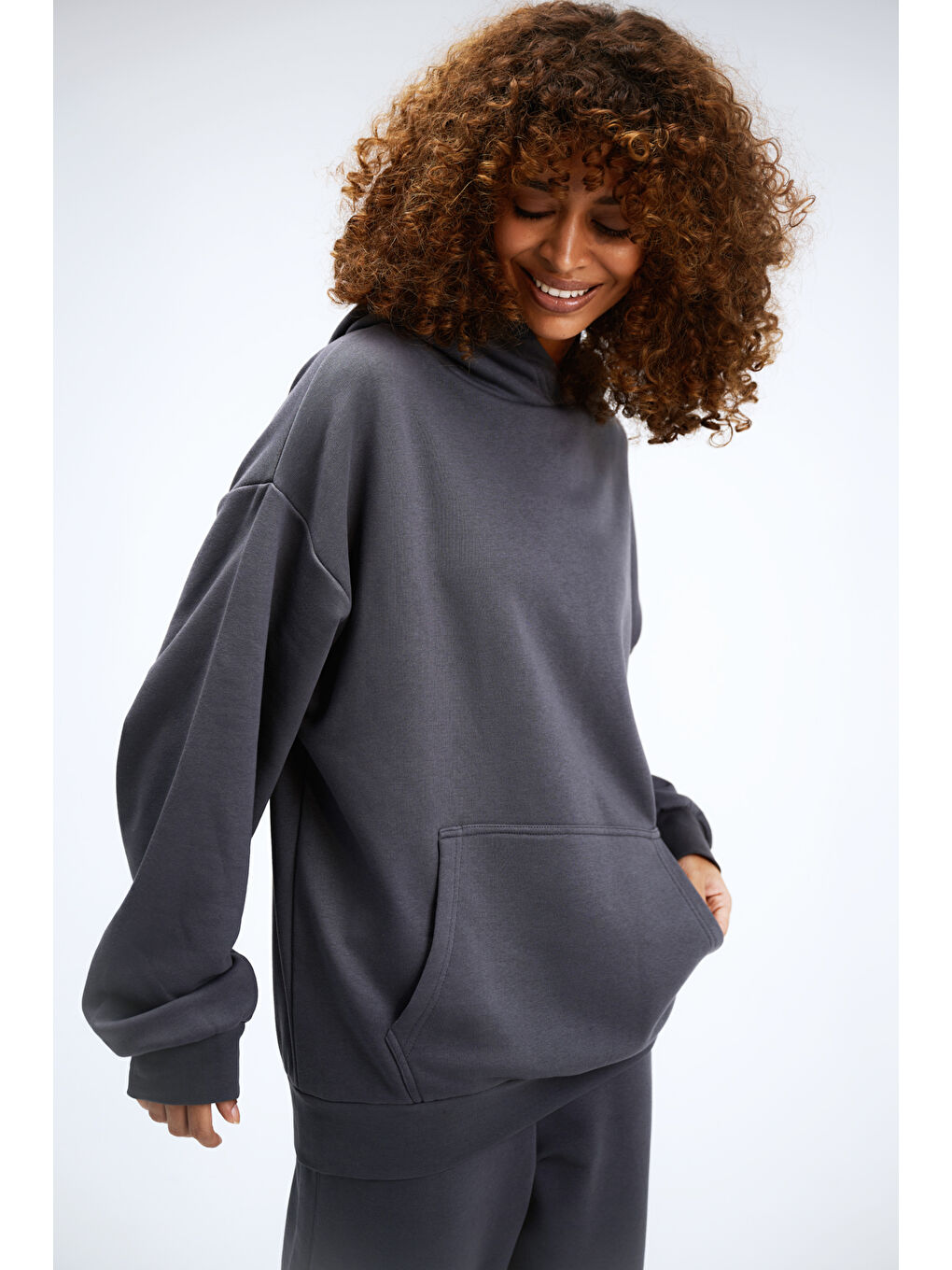 Kadın Timeless Oversize Antrasit Hoodie Sweatshirt-1