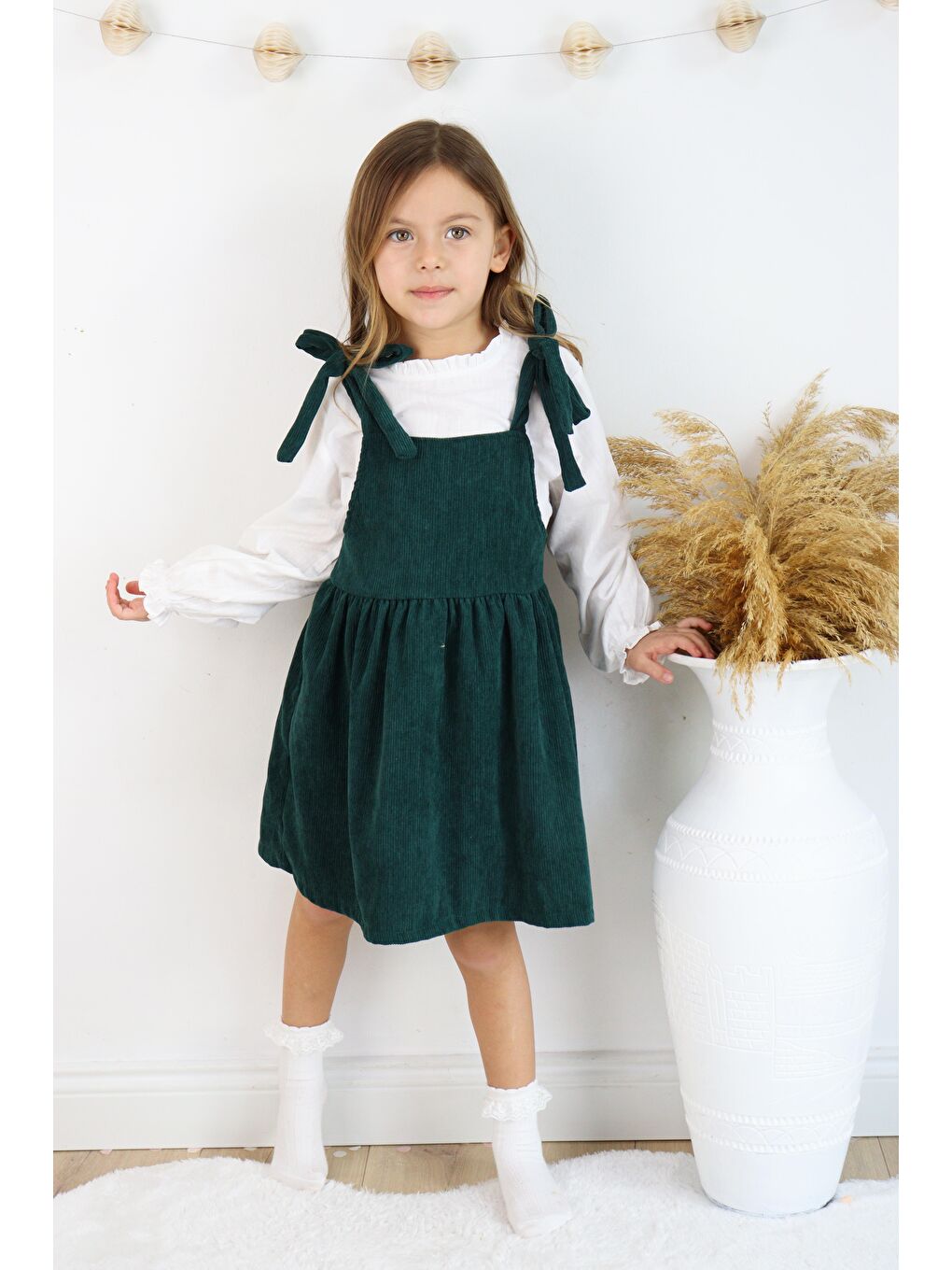 Yeşil Fitilli Kadife Elbise İkili Takım-4