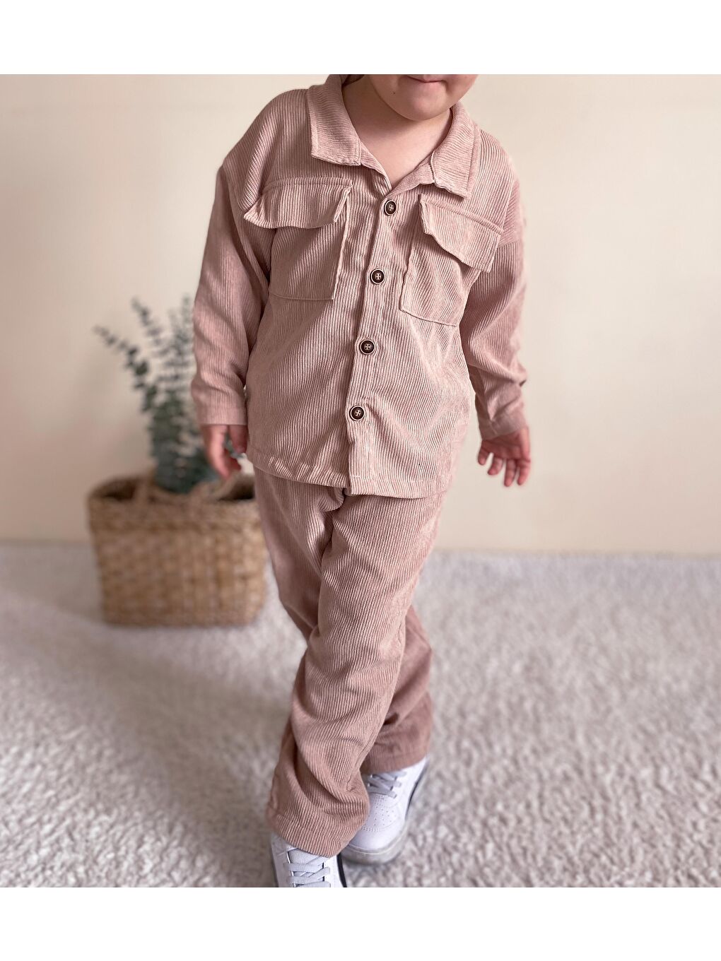 Bej Fitilli Unisex İkili Ceketli Takım-1