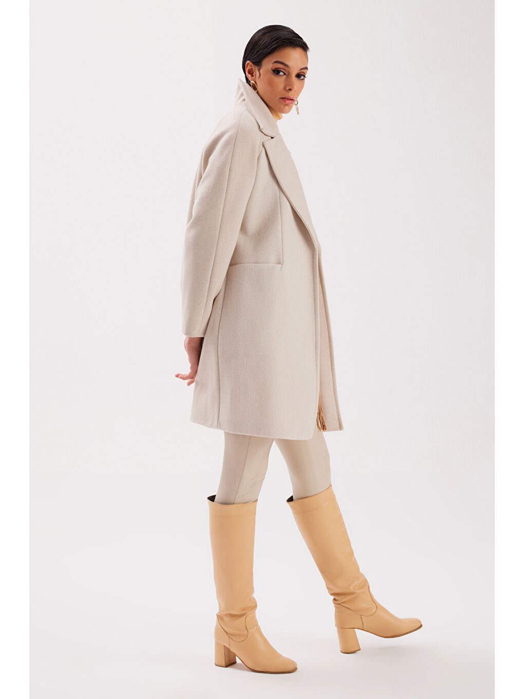 Cepli Kısa Kaban - Bej-6