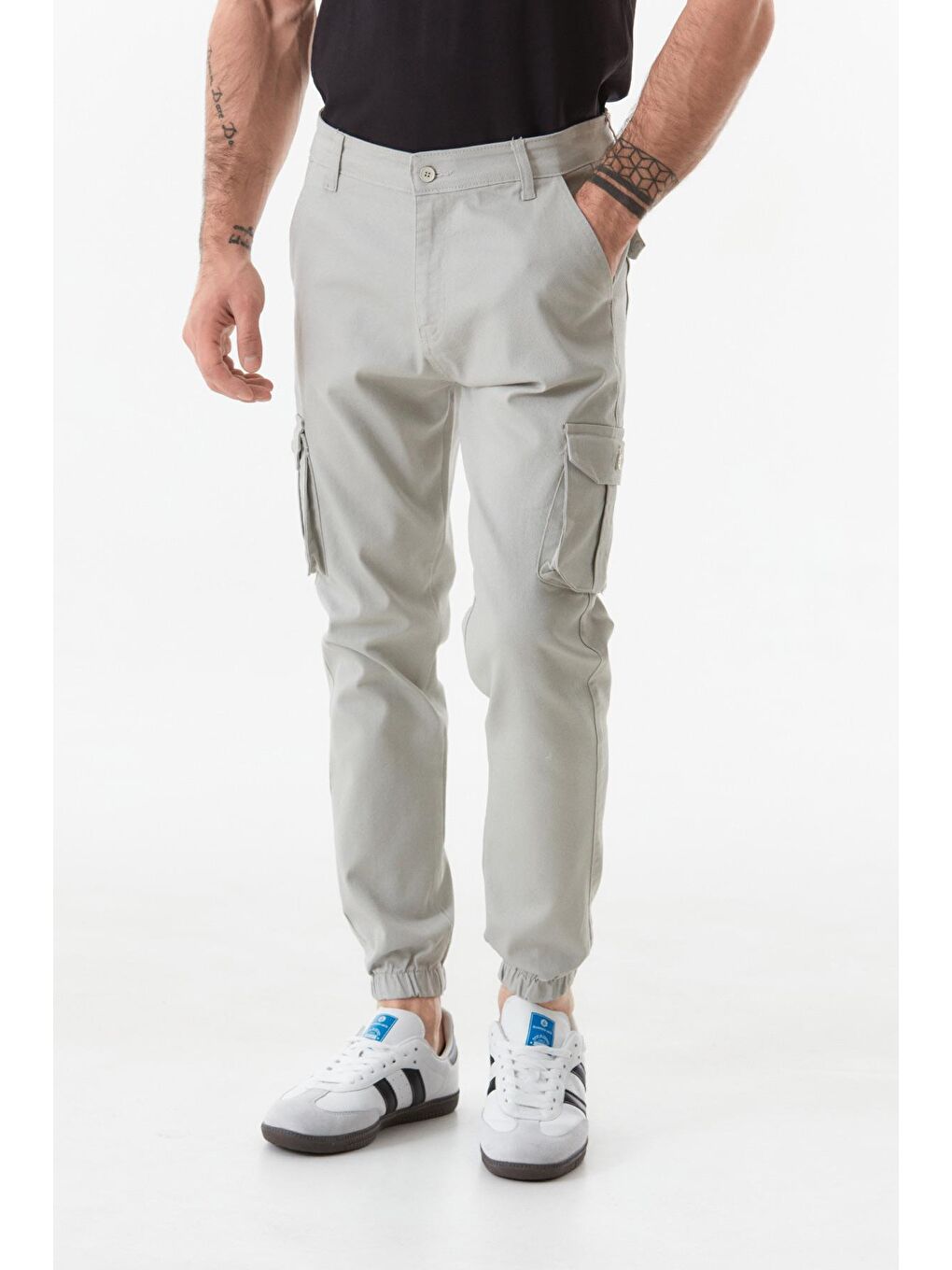 Bej Paçası Lastikli Kargo Cepli Pantolon-3