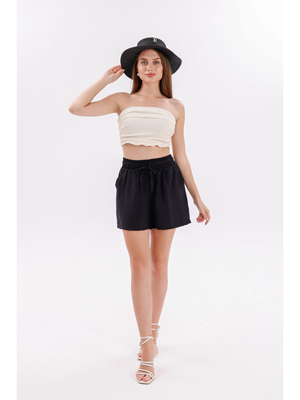 Siyah Genıus Store Kadın Şort Aerobin Pamuklu Cepli Çekmez Kumaş Beli Lastikli Şort-2