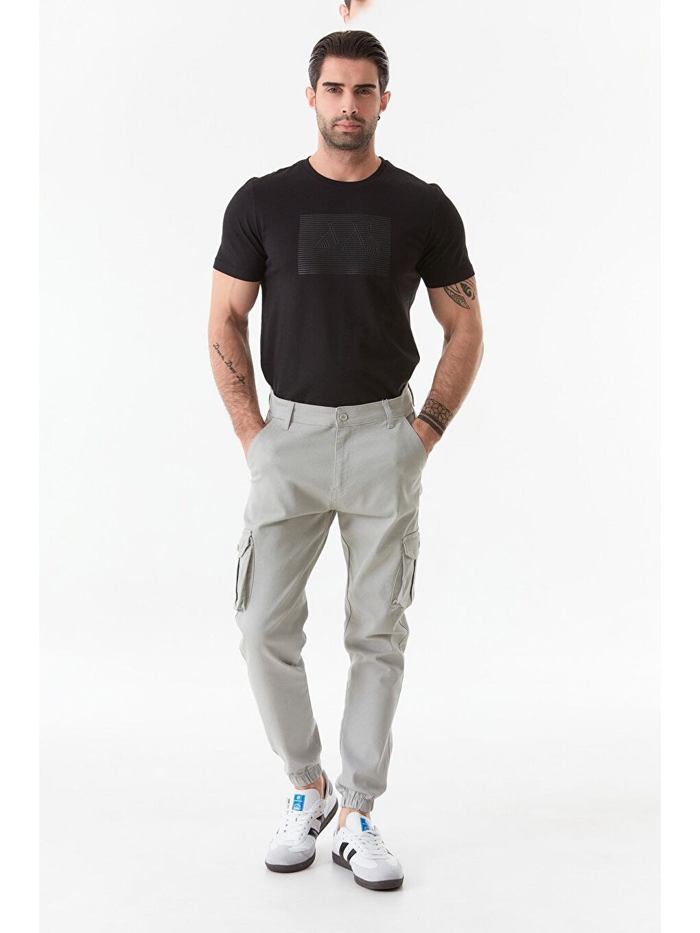 Bej Paçası Lastikli Kargo Cepli Pantolon-4