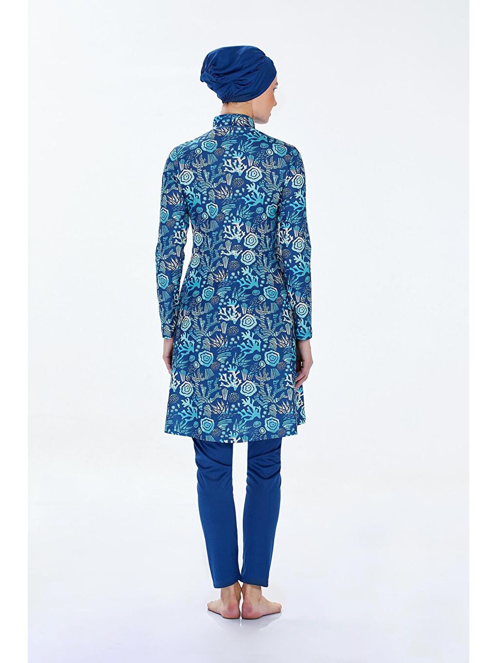 İndigo Desenli 4 Lü Tesettür Mayo-1