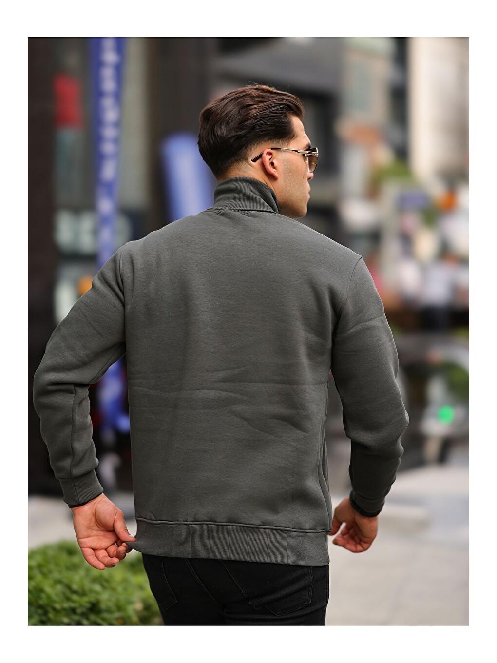 Haki Boğazlı Cepli Üç İplik Sweat-3