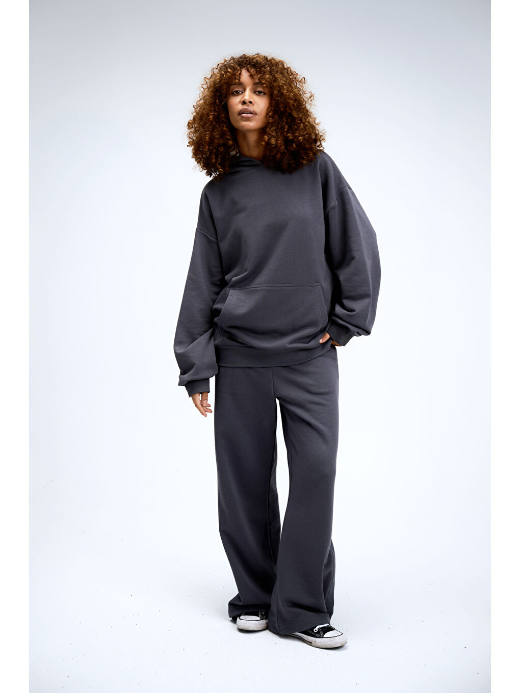 Kadın Timeless Oversize Antrasit Hoodie Sweatshirt-2