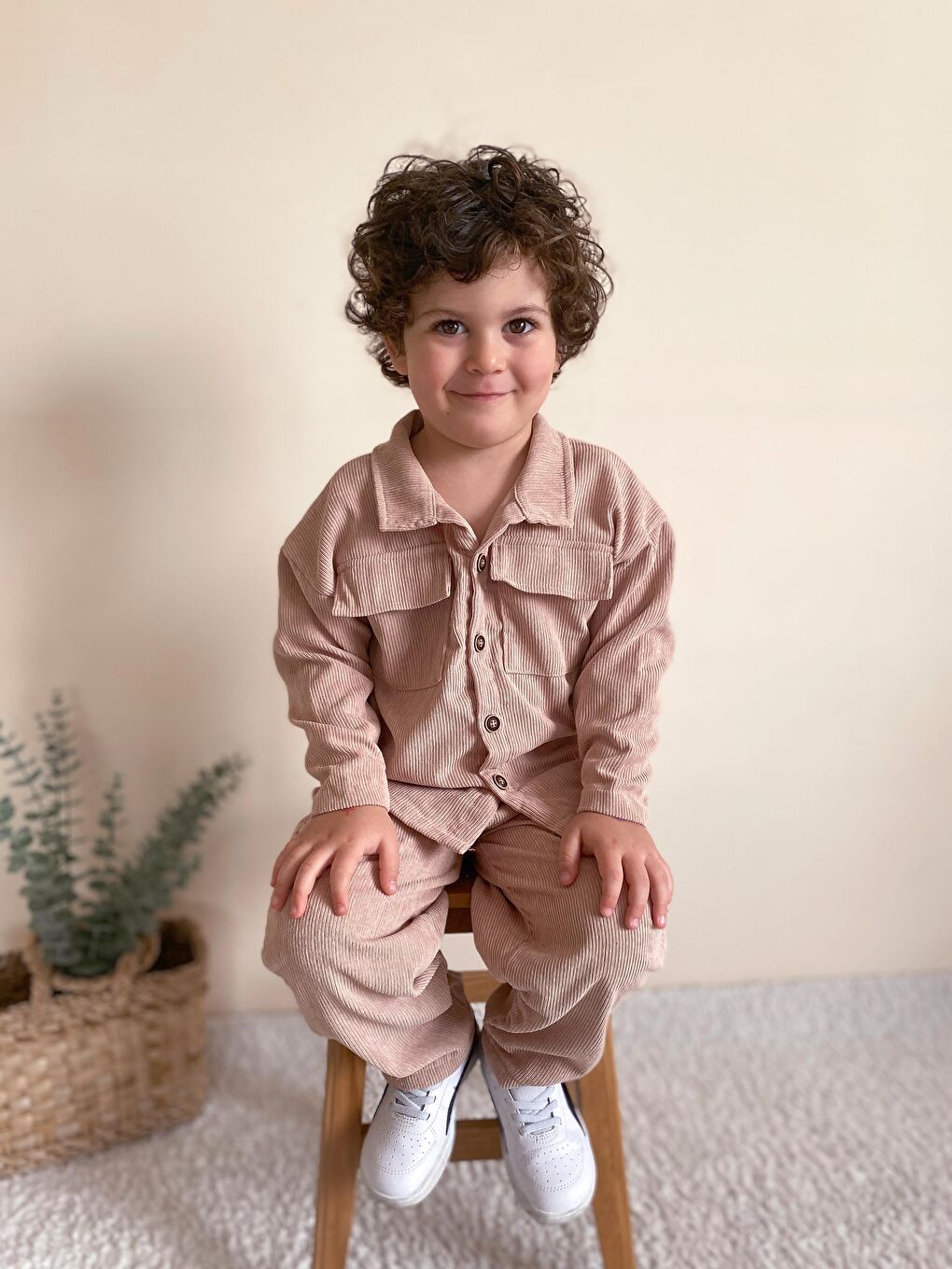 Bej Fitilli Unisex İkili Ceketli Takım-2