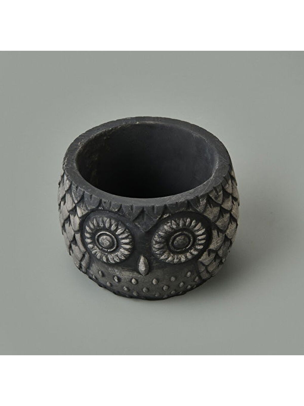 Kozalak Desenli Beton Saksı - Siyah - 8x10 cm-1