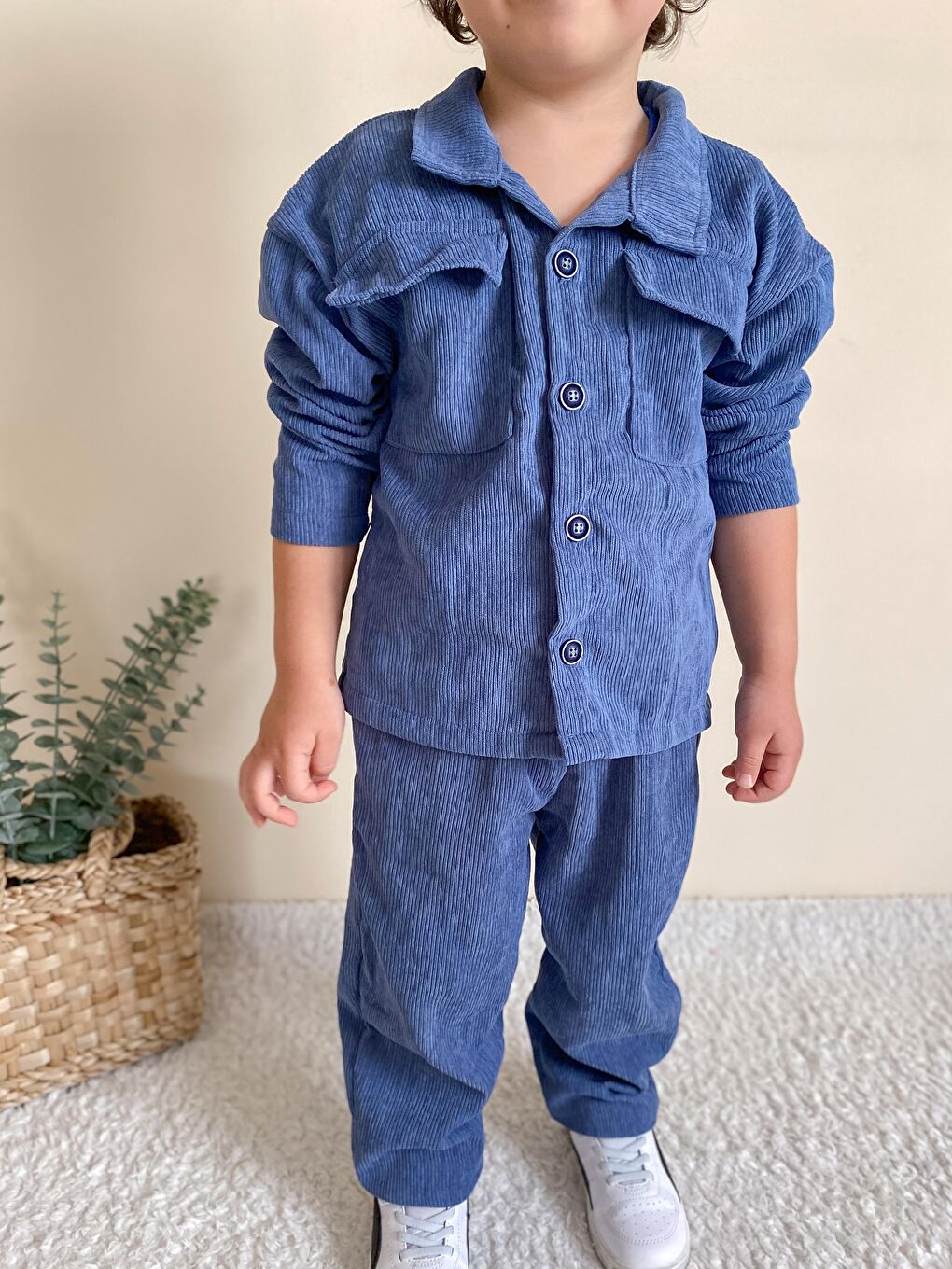 İndigo Fitilli Unisex İkili Ceketli Takım-2