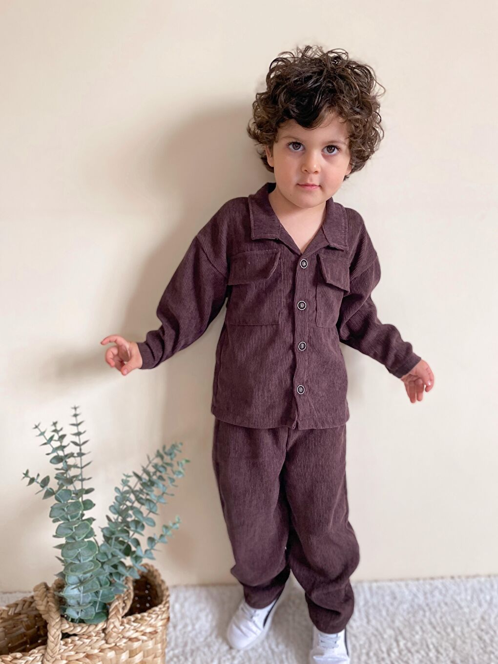 Kahverengi Fitilli Unisex İkili Ceketli Takım