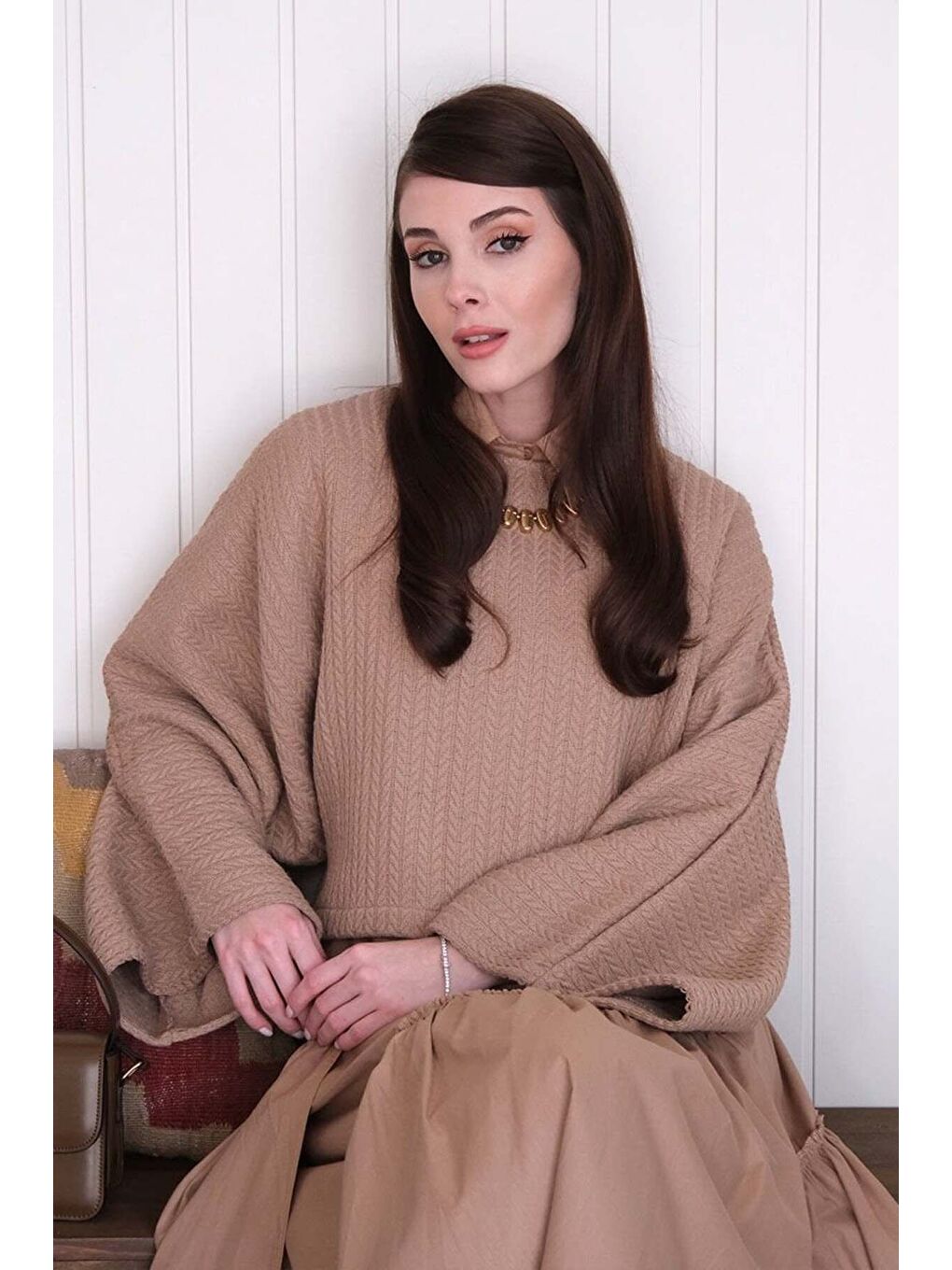 Bej Karamel Yarasa Kol Triko Crop-2