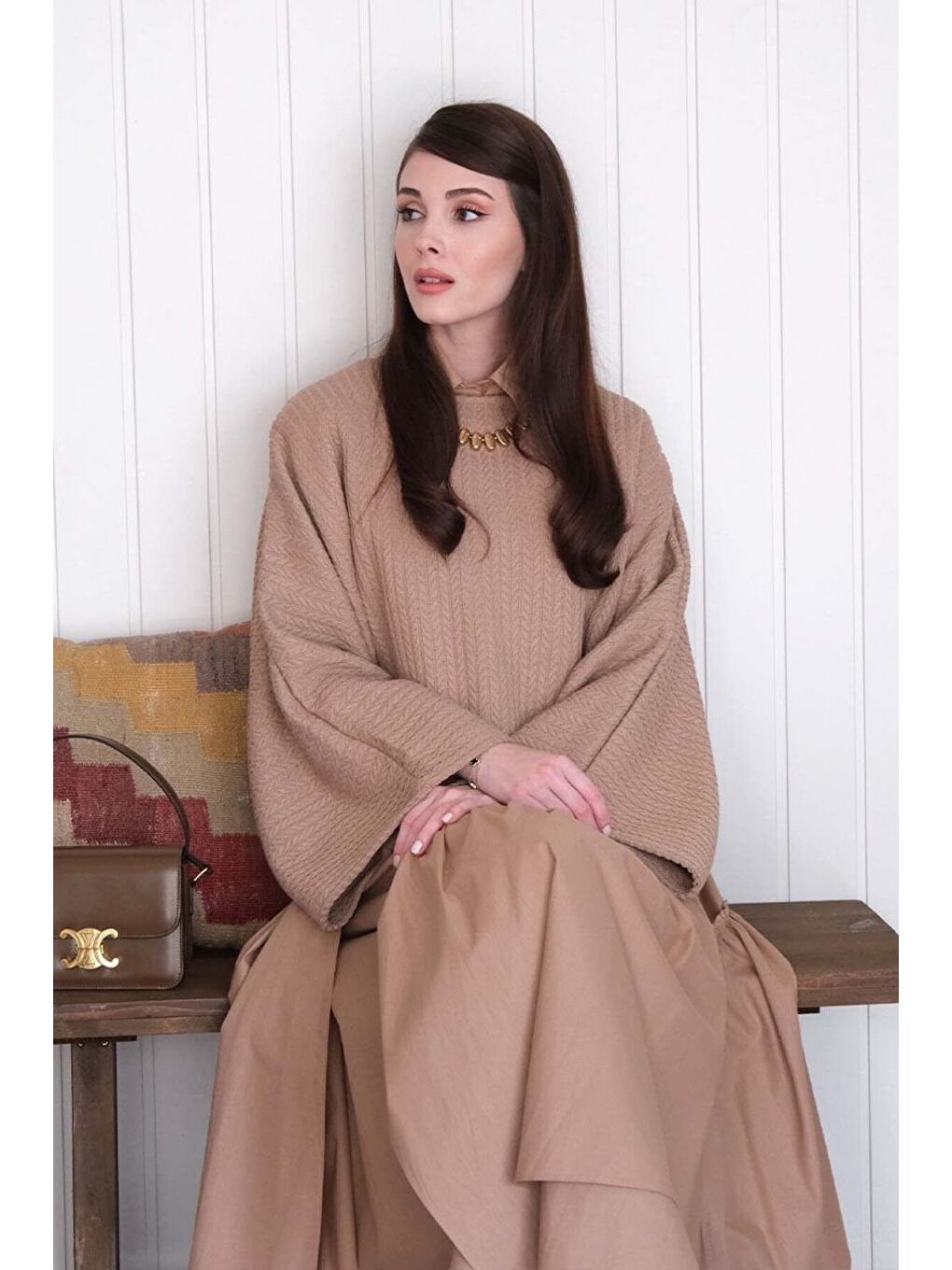 Bej Karamel Yarasa Kol Triko Crop-3