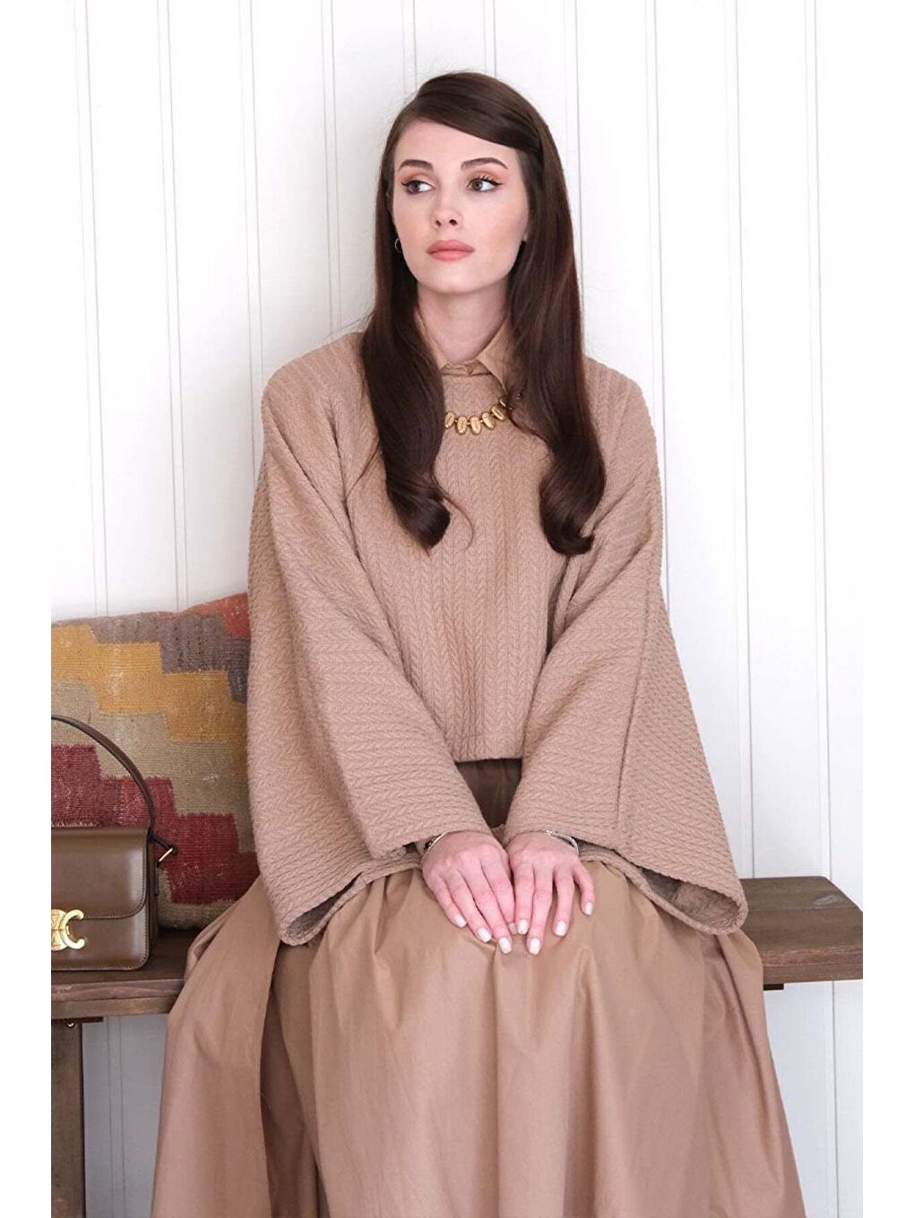 Bej Karamel Yarasa Kol Triko Crop-4