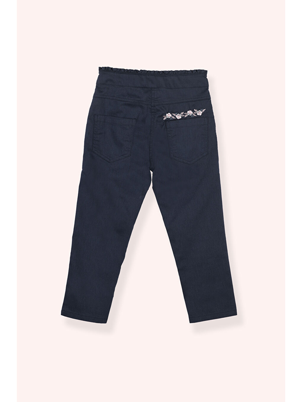 Kız Çocuk Beli Lastikli Arka Cebi Nakış Detaylı Lacivert Pantolon-1