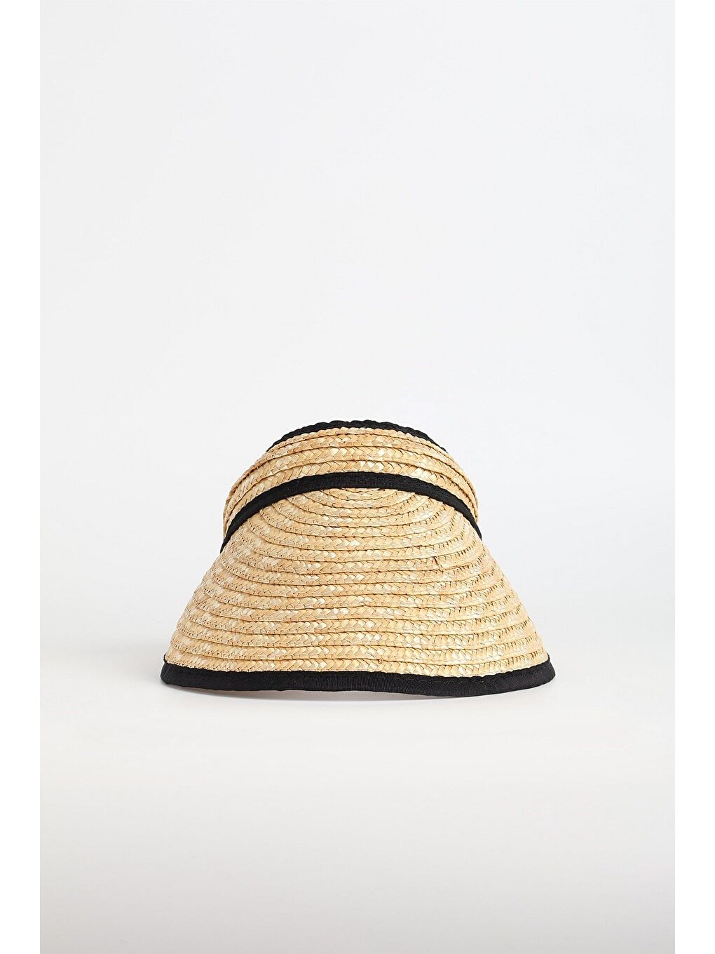 Siyah Şerit Detaylı Hasır Örme Bej Vizör Plaj Şapkası 14709-2