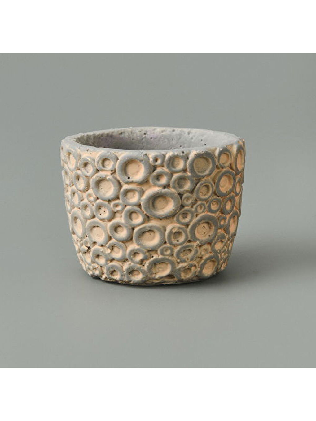 Ekru Halka Desenli Beton Saksı - Krem - 7x9 cm