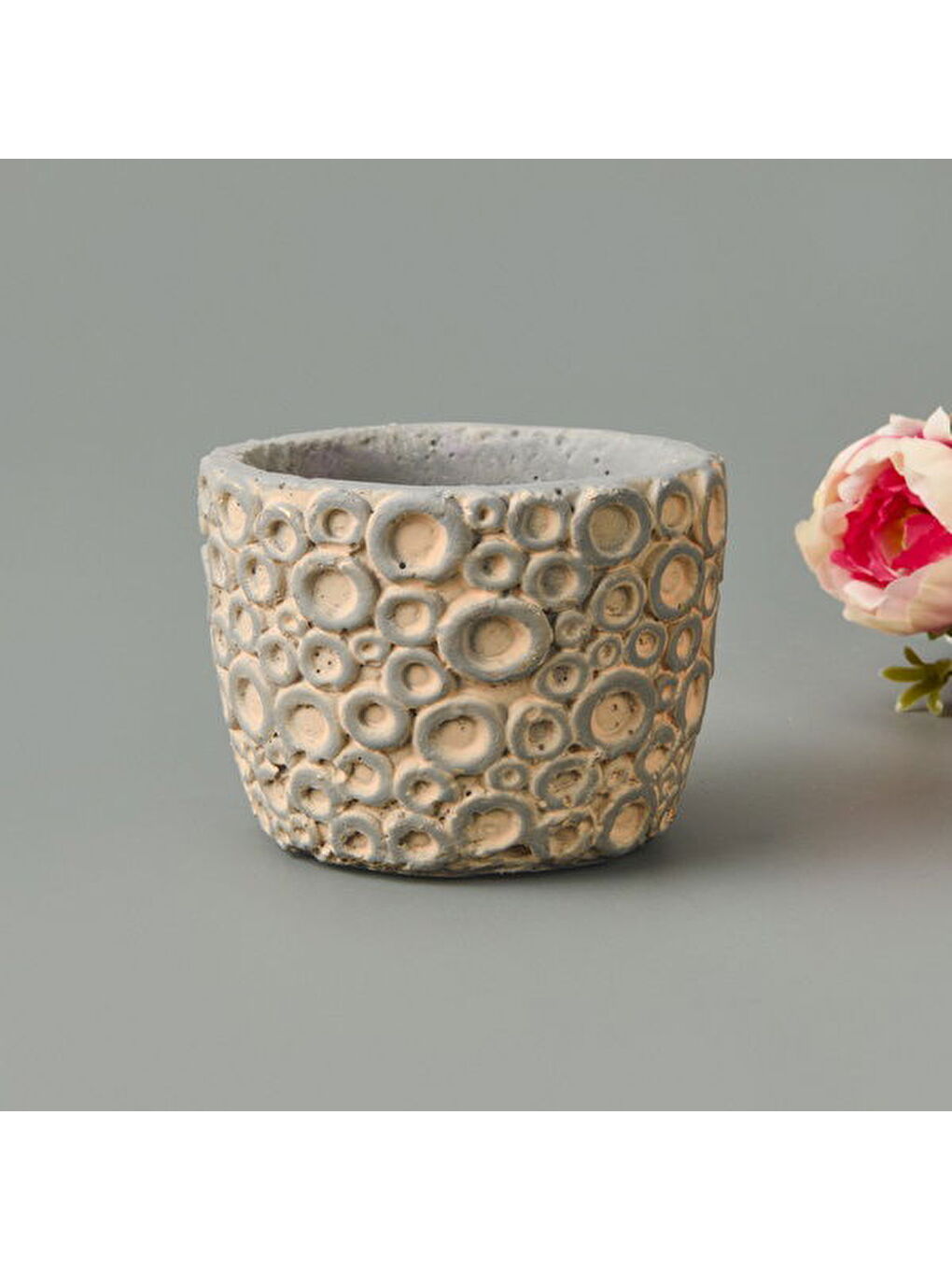 Ekru Halka Desenli Beton Saksı - Krem - 7x9 cm-1