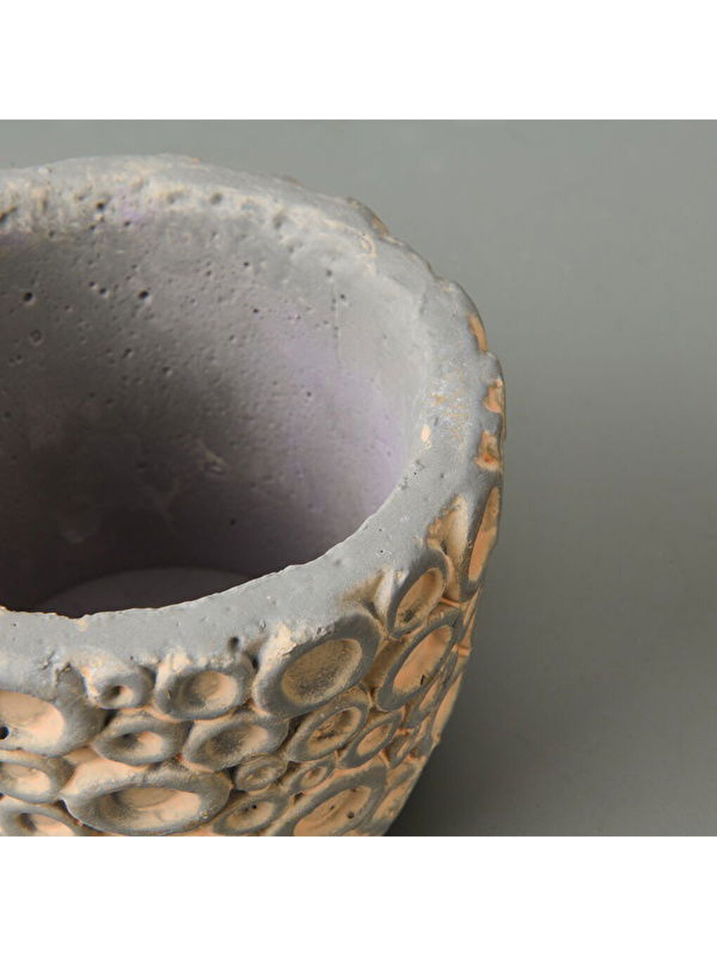 Ekru Halka Desenli Beton Saksı - Krem - 7x9 cm-2