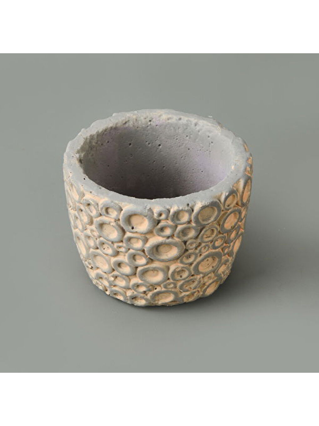 Ekru Halka Desenli Beton Saksı - Krem - 7x9 cm-3