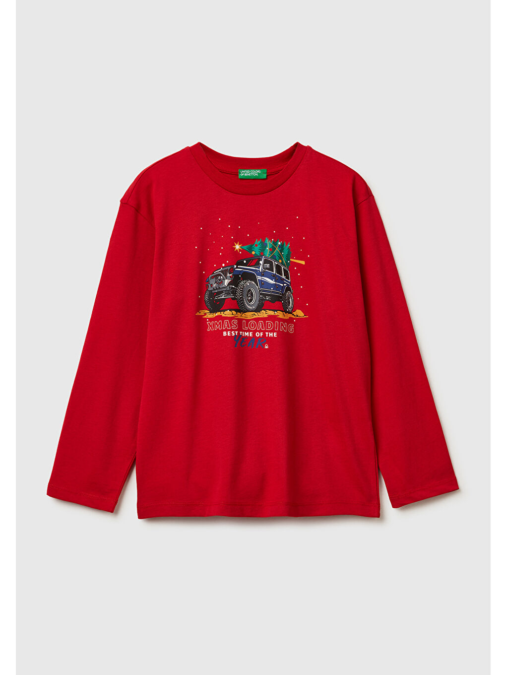 Erkek Çocuk Kırmızı Baskılı Jarse Bisiklet Yaka Uzun Kollu T-shirt