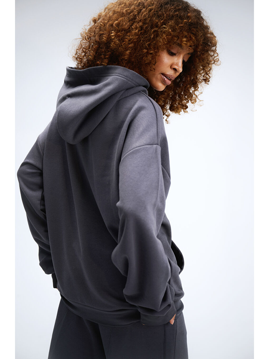 Kadın Timeless Oversize Antrasit Hoodie Sweatshirt-3