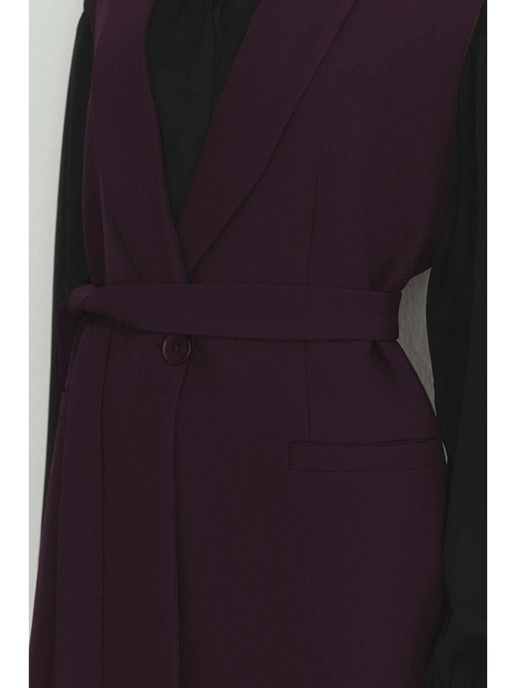 Şal Yaka Yelekli Bordo Krep Takım-4