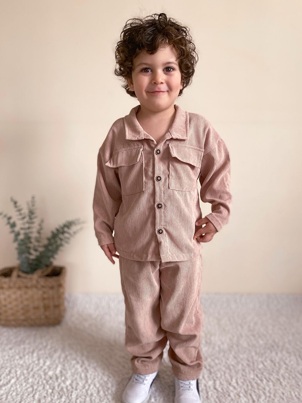 Bej Fitilli Unisex İkili Ceketli Takım-3